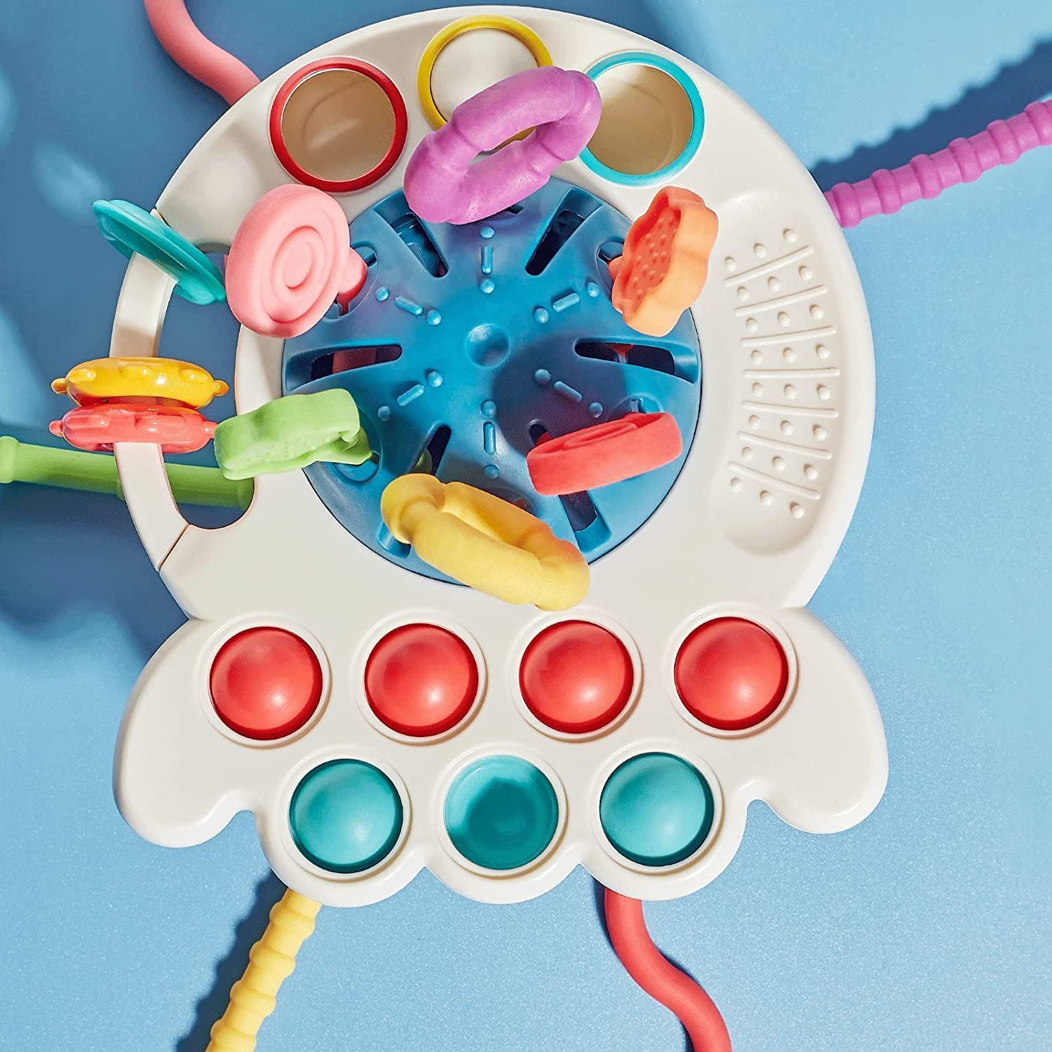 Montessori Toys UFO Food Grade Silicone Drawstring Activity Toys Toddler Learning Activities Silicone Toys Baby Travel Toys Baby Fine Motor Skills Toys Gifts 1+ Year Old Colorful image number 5