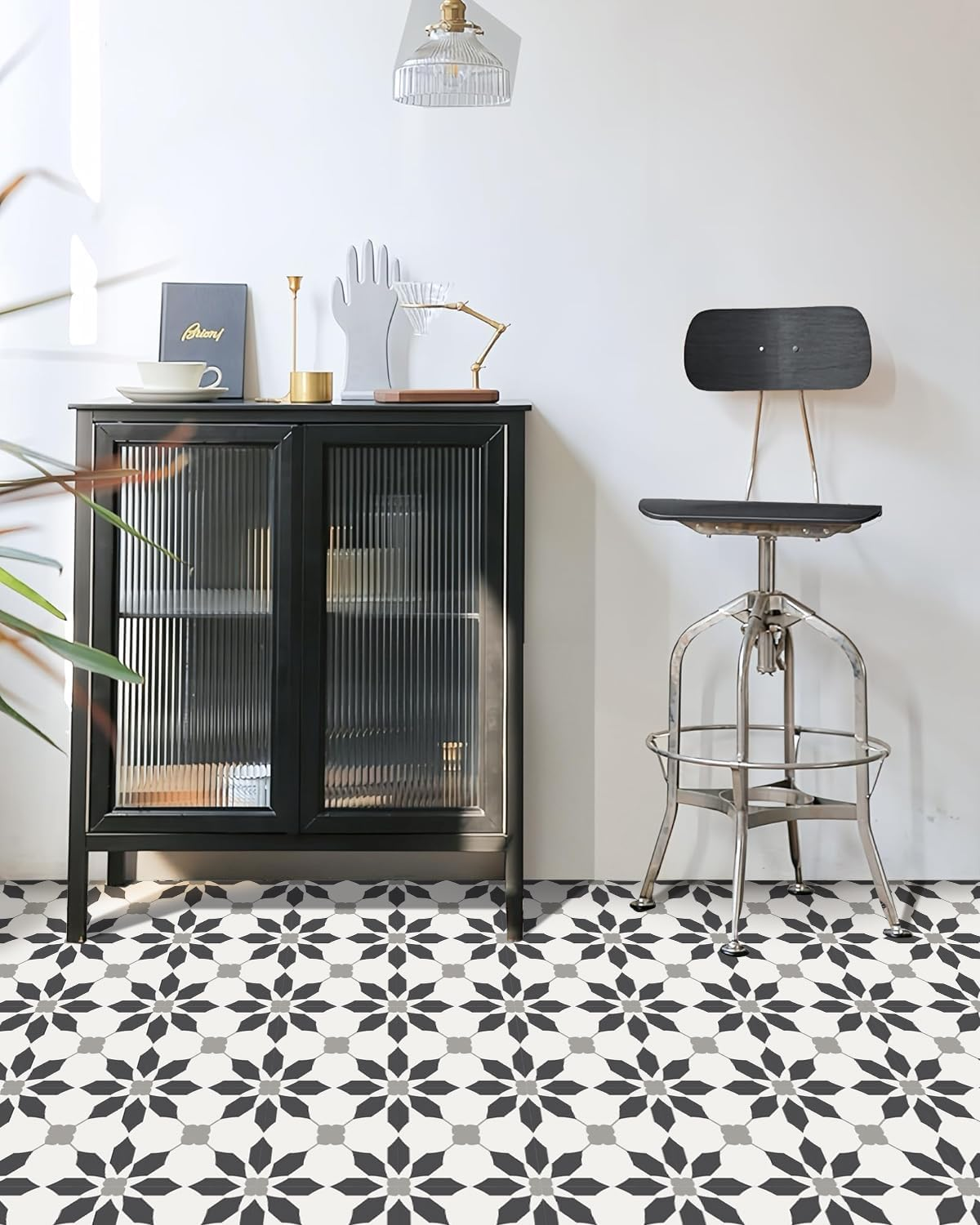 MORCART Peel and Stick Floor Tiles, Waterproof Removable Stick-On Floor Tiles, Self-Adhesive Vinyl Flooring for Bathroom, Kitchen, Entryway, Easy Home DIY (20X20Cm, 10 Sheets, Charcoal) image number 2