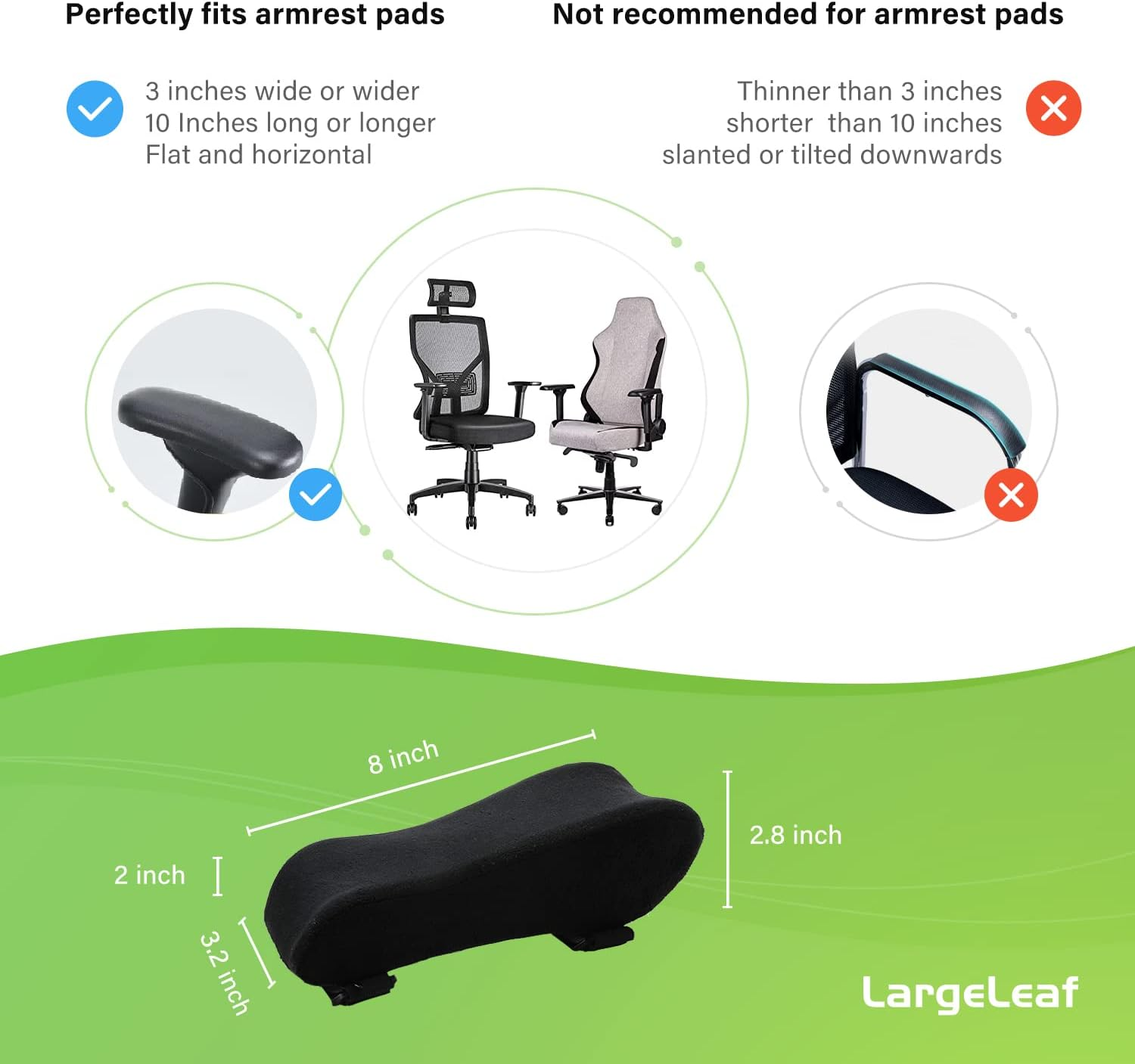 Chair Ergonomic Armrest Pads Elbow Pillow Pressure Relief Office Chair Gaming Chair Armrest with Memory Foam Armrest Pads 2-Piece Set of Chair (Memory Foam) image number 6