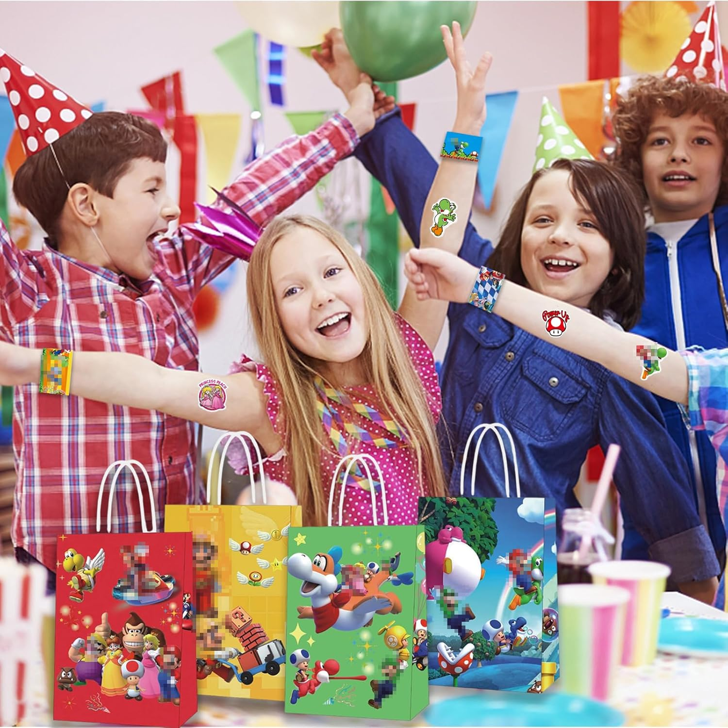 Cartoon Party Bags Children'S Birthday, Cartoon Slap Bracelets, Cartoon Gift Bags, Cartoon Stickers, Cartoon Tattoo Children, Cartoon Theme Party Decorations for Boys and Girls, Fans