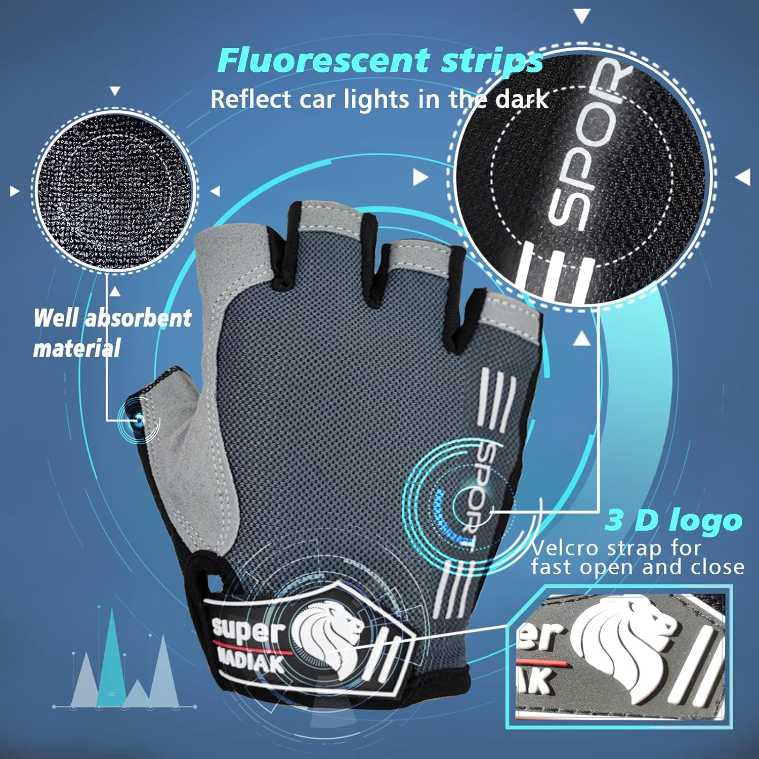 Super NADIAK&reg; Half Finger Cycling Gloves-Cycling Gloves-Bike Gloves-Bike Gloves Half Finger,Gloves City Bike, Gloves Mountain Bike,Gloves Bmx,Gloves Road Bike image number 1