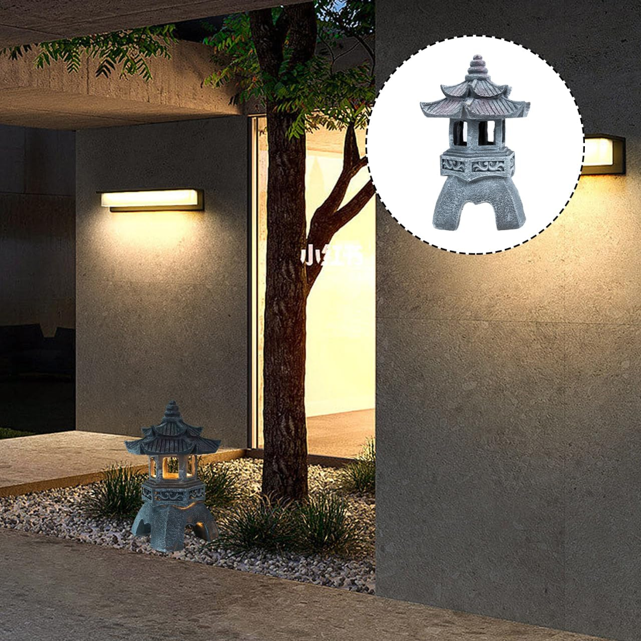 Iplusmile Solar Resin Court Lantern Chinese Zen Garden Lamp for Outdoor Solar Garden Floor Lamp for Garden and Patio image number 2