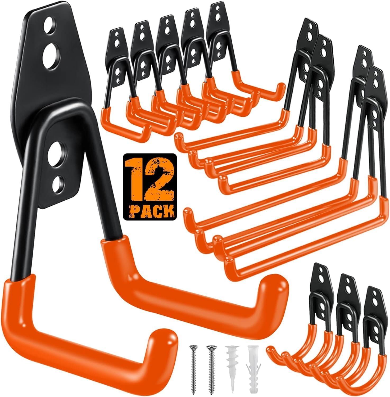 26 Pack Garage Hooks Heavy Duty,Utility Steel Garage Storage Hooks,Wall Mount Garage Hanger&Organizer for Organizing Power Tools,Ladders,Bulk Items,Bikes,Ropes and More Equipment, Orange
