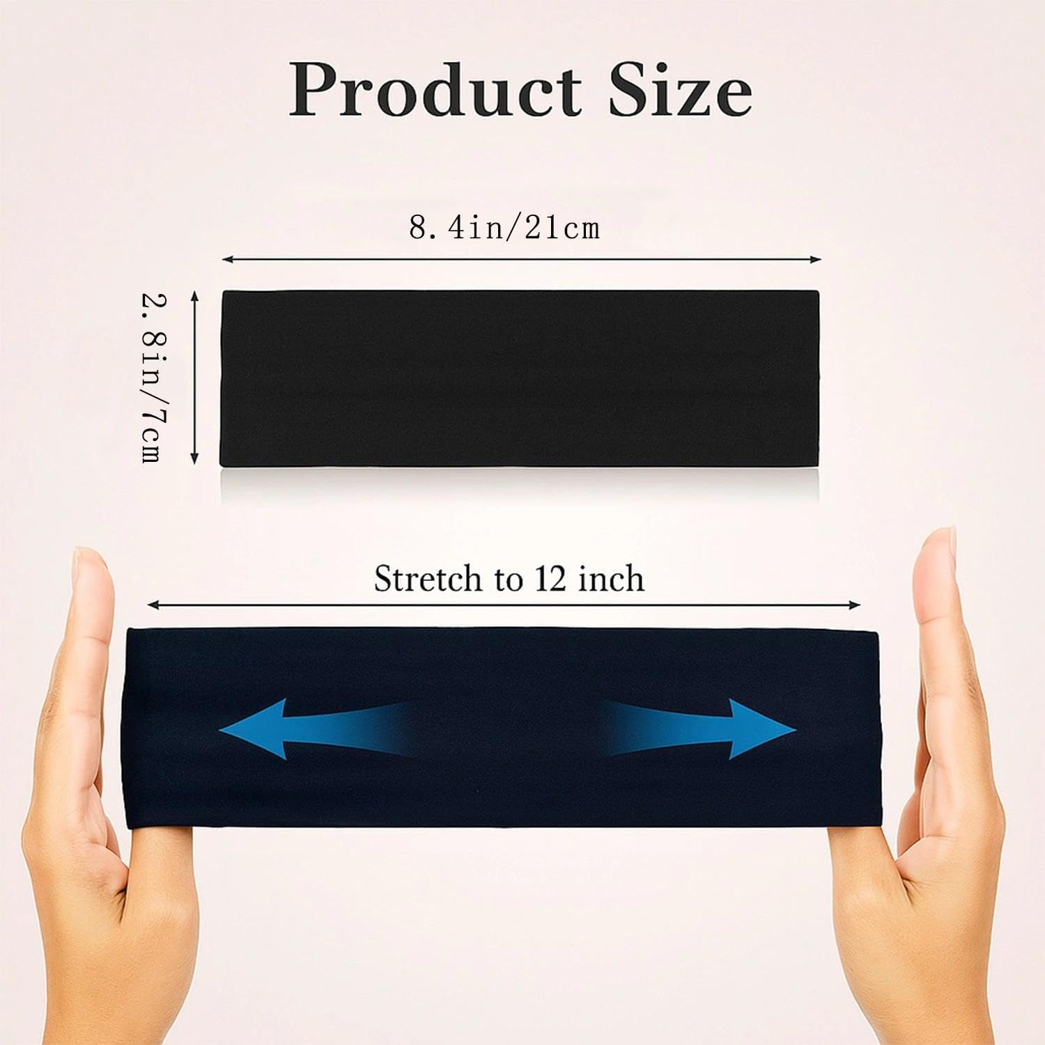 Wide Headband 7 Cm, Black Navy Headband for Women Men, Running Headband Sweatband, 2 Pack, Compatible with Most Head Sizes, Soft Stretchy Polyester Spandex（Black/Navy）, Ruibex - Black/Navy image number 5