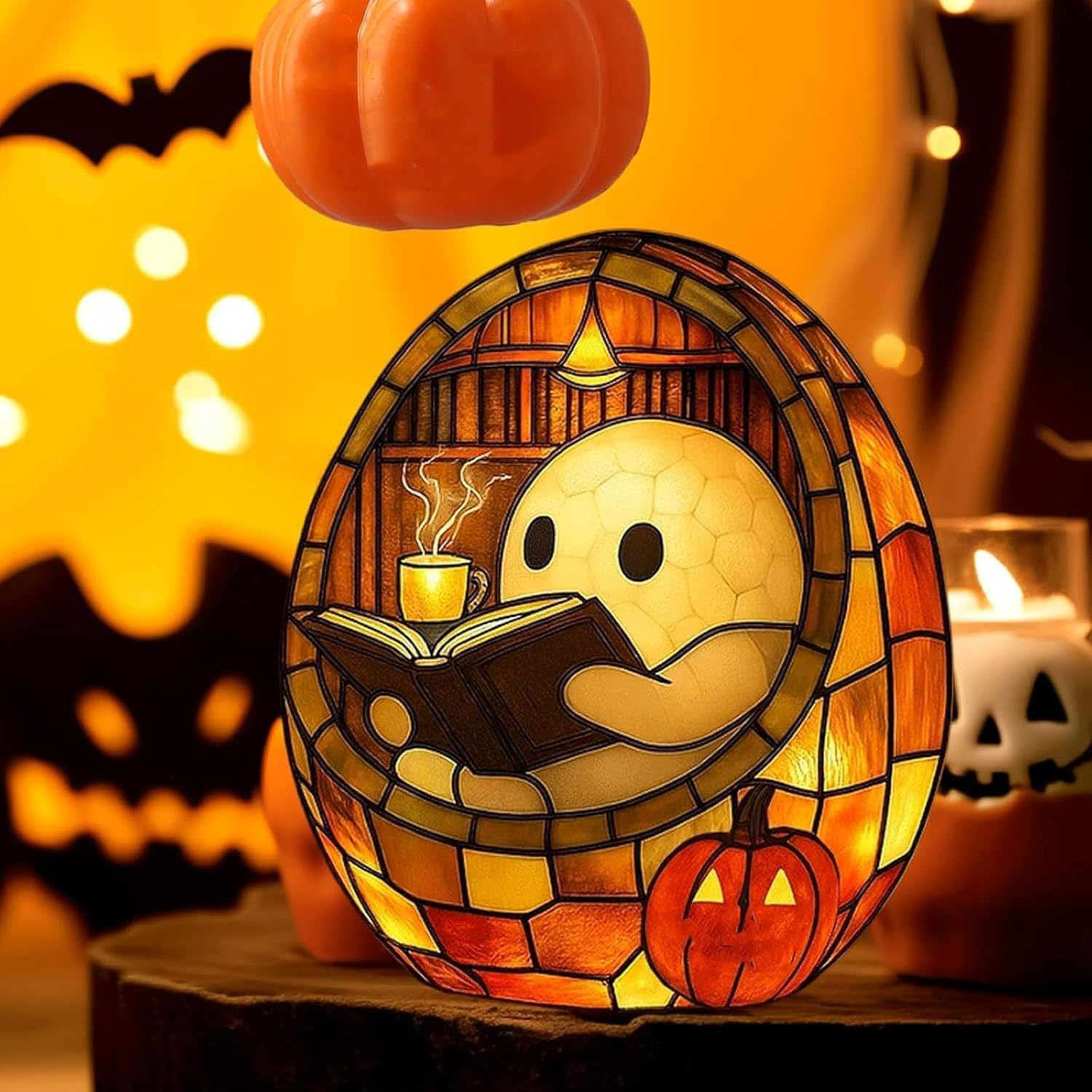 Ghost Reading Book Lamp, Adorable Ghost Reading Night Light, Cute LED Lights, Halloween Nightlights & Mantel Table Decor for Book Lover Readers Kids Adults Study Room image number 1