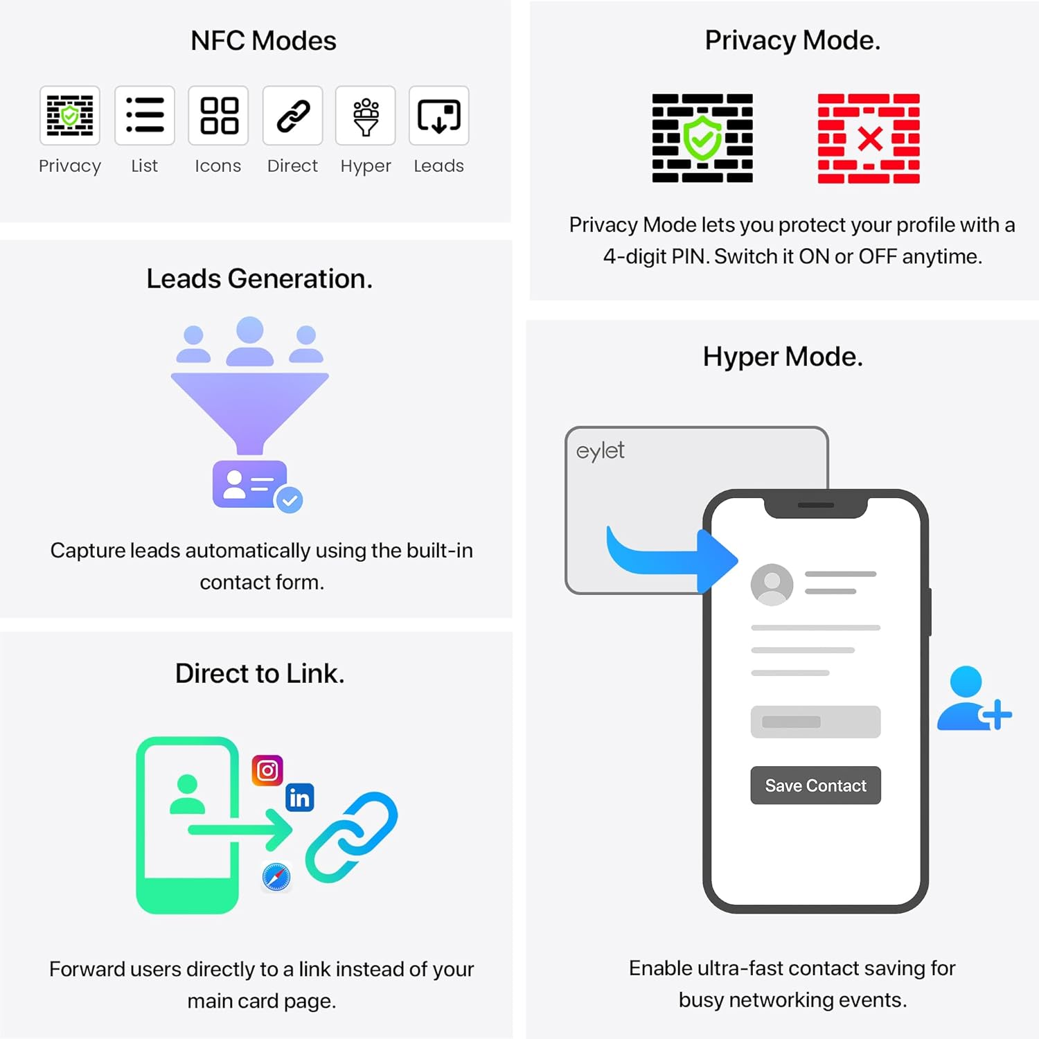 5 Black Digital Business Card Pack - NO SUBS | NFC Enabled Digital Business Cards from EYLET.