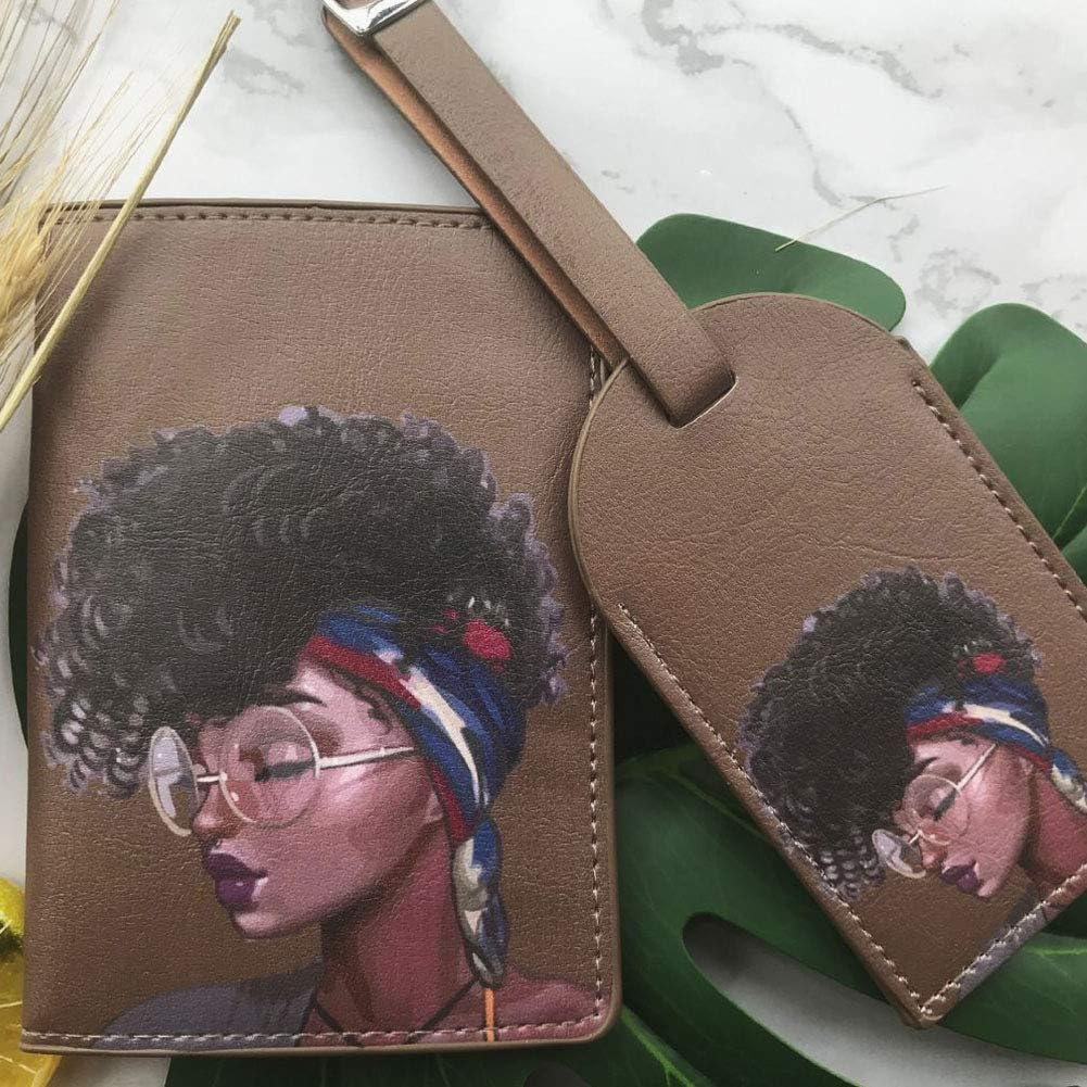 Snogisa African American Women Passport Holder Luggage Tag Set, Travel Wallet Accessories for Women Men (Brown) image number 3