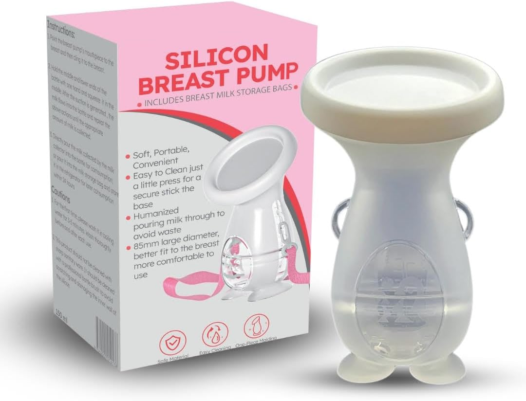 Manual Breast Pump, Silicone Hand Pump Breastfeeding with Suction Base, Includes anti Dust Cover, Lanyard and 2 Milk Storage Bags, Adjustable Neck Strap, 150Ml/5Oz Capacity, Easy to Clean and Pour image number 6