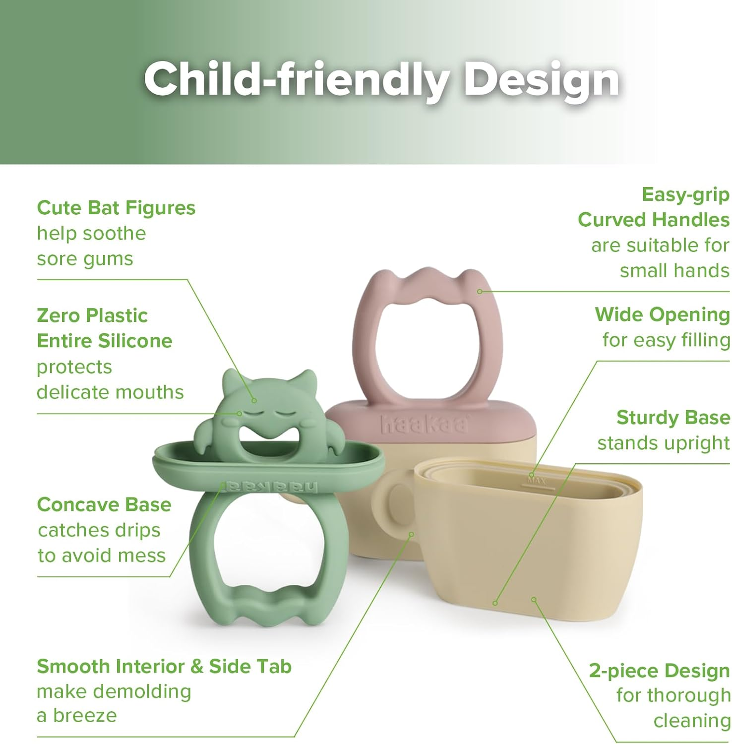 Haakaa Chilly Monster Popsicle Molds, Silicone Breastmilk Popsicle Molds for Baby Teething Relief, BPA Free Ice Pop Molds&Frozen Breast Milk Teether Popsicle Maker for Infant 6M+- Blush + Pea Green - Sky Blue image number 5