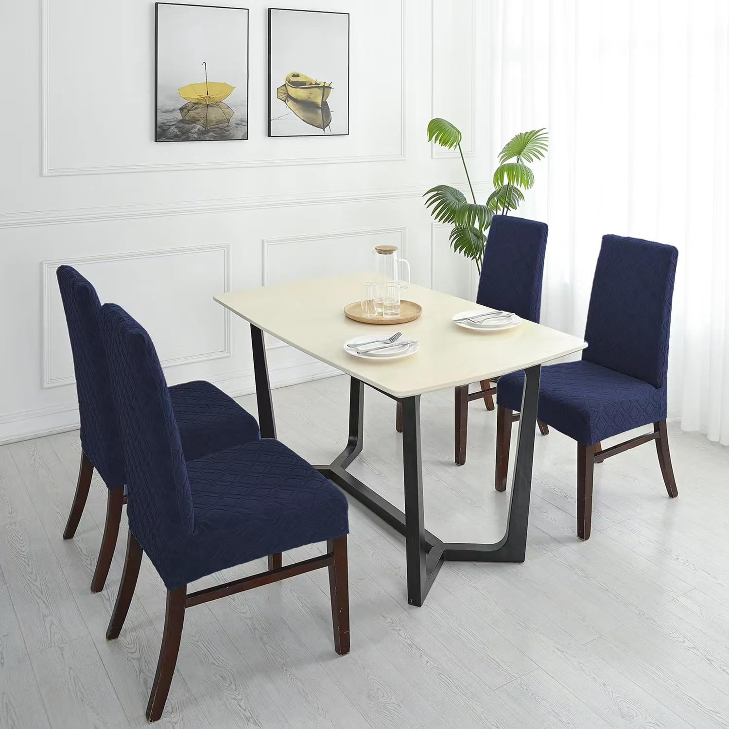 Waterproof Chair Covers Set of 6 Stretch Washable Armless Chair Slipcovers for Dining Living Room,Hotel, Banquet (Navy Blue) image number 6