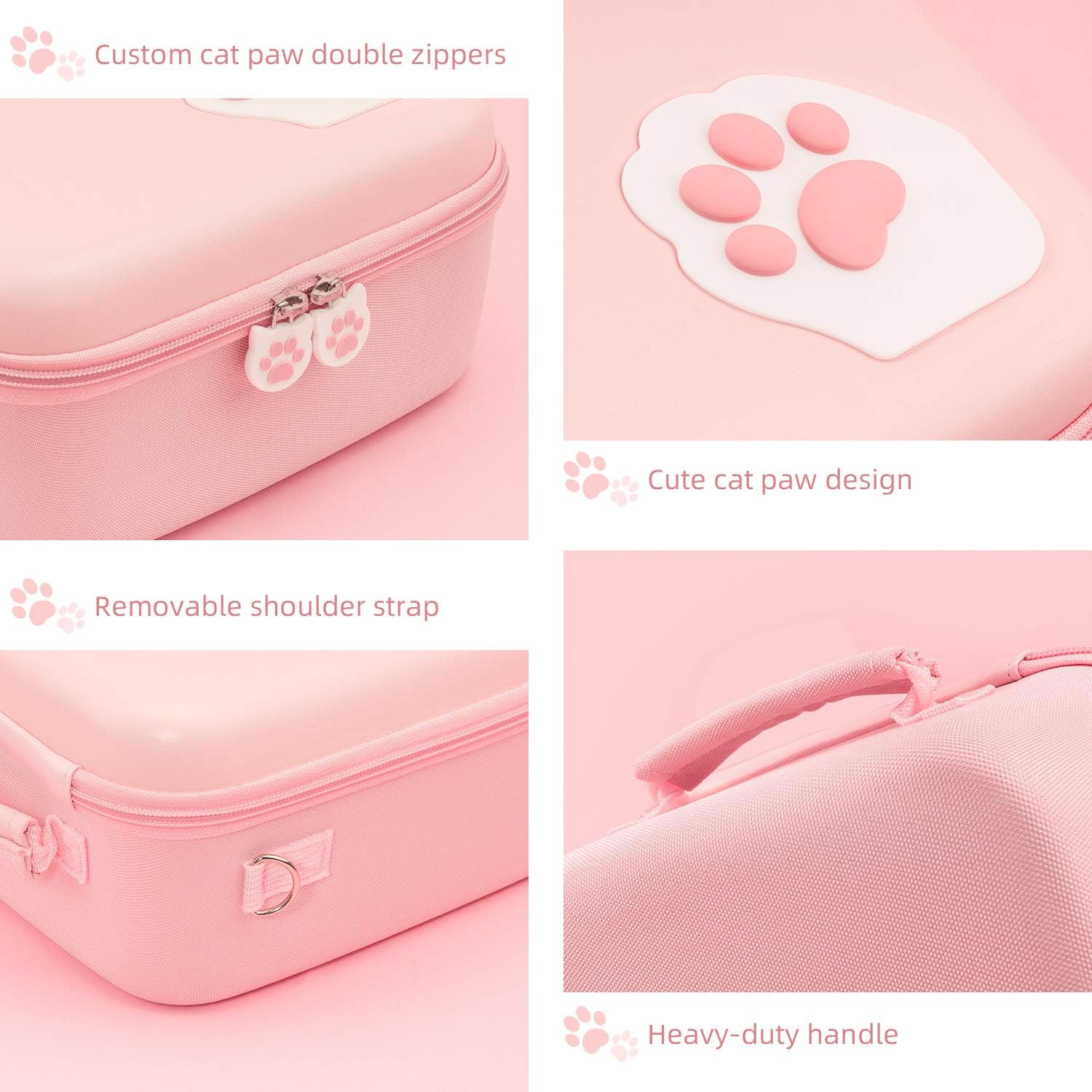 Geekshare Pink Cat Paw Case Compatible with Switch, Protective Travel System Case with 18 Game-Card Slots for Switch Console, Pro Controller, Dock and Accessories image number 3