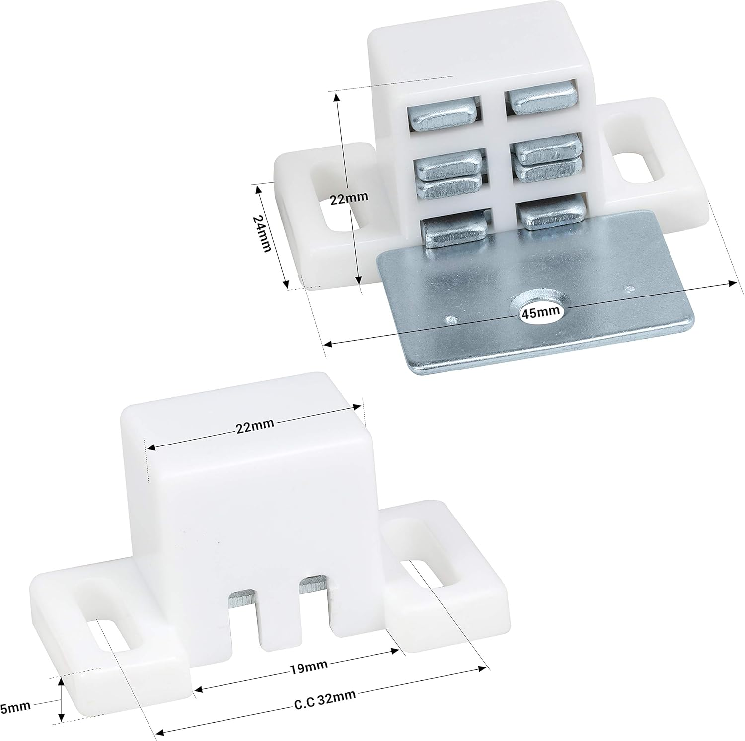 Rok Hardware Heavy Duty 15 Lb High Magnetic Catch White/Nickel 10 Pack image number 2