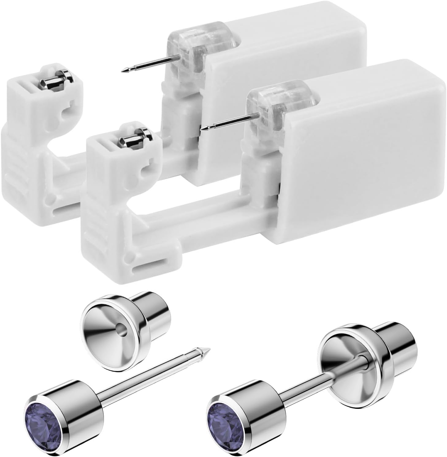 Sugartang Safe Piercing Earrings and Body Piercing Kits, Stainless Steel 4Mm Cubic Zirconia Jewelry Ear Piercing Gun Sets image number 1