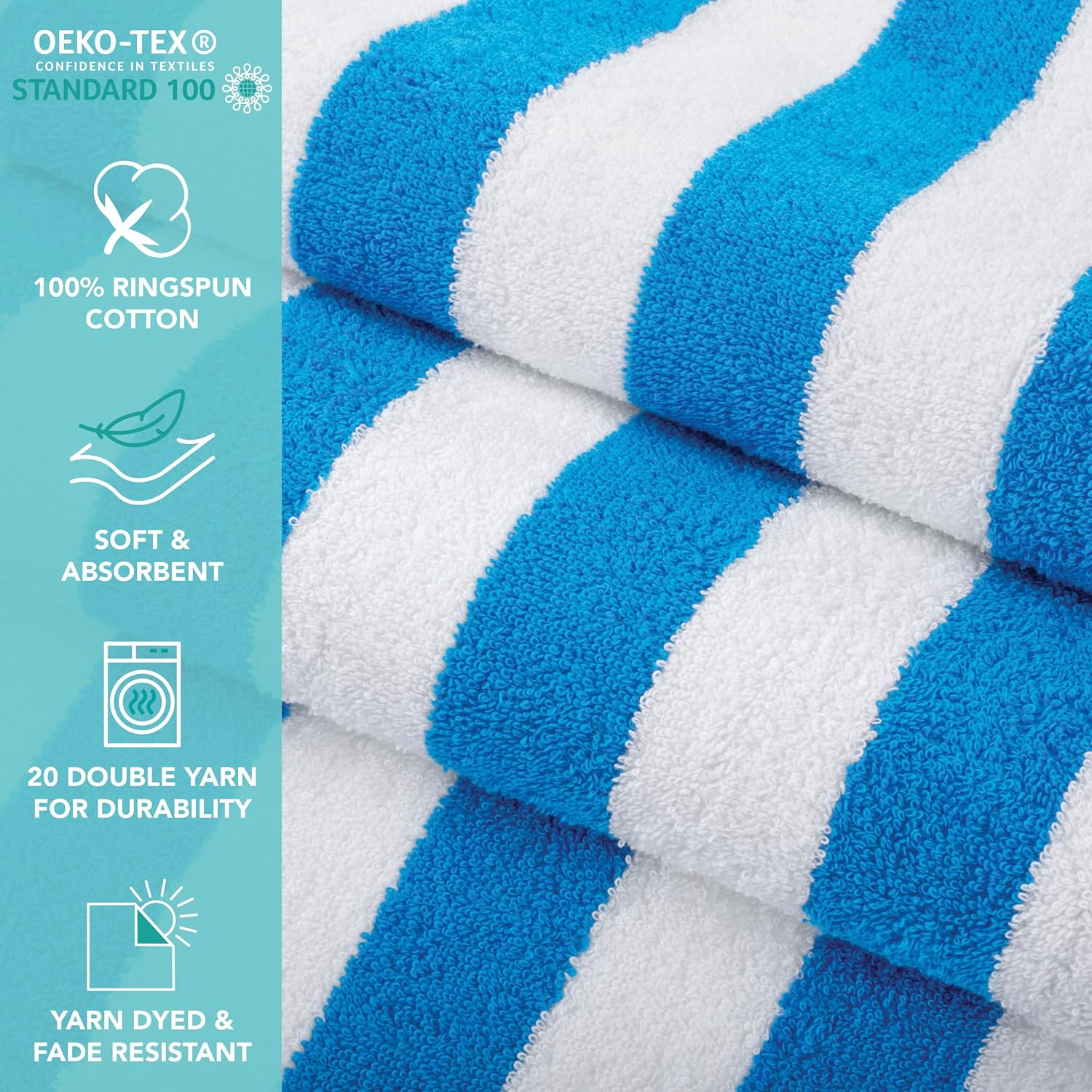 Arkwright Oversized California Beach Towels - (Pack of 4) Absorbent, Quick Drying, Ringspun Cotton Pool Towel, Perfect for Hotel, Spa Hot Tub, and Bath, 30 X 70 In, Blue