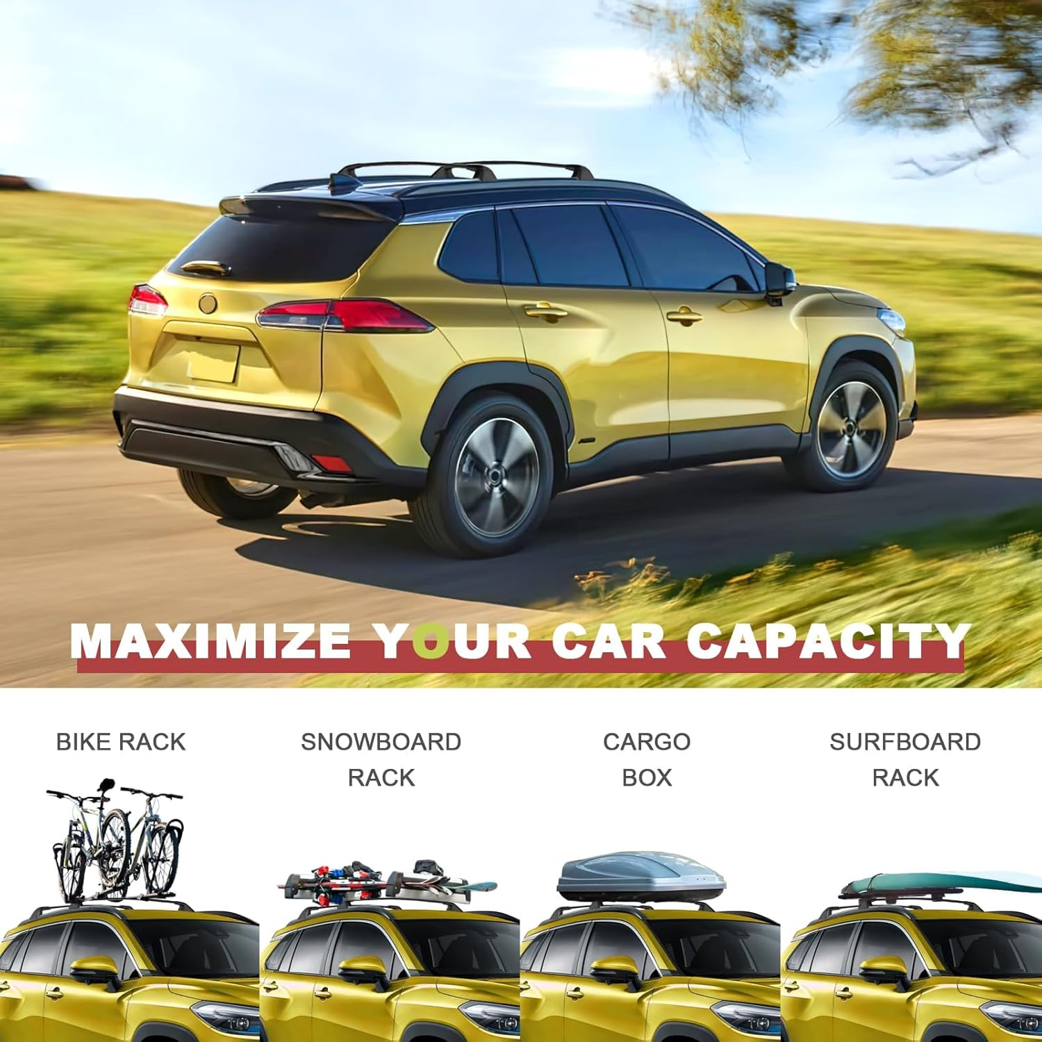 Cross Bars Roof Racks Compatible with Toyota Corolla Cross 2022 2023 2024 Aluminum Crossbar Roof Rail Bar 2PCS Lockable for Canoe, Kayak, and Bike image number 6