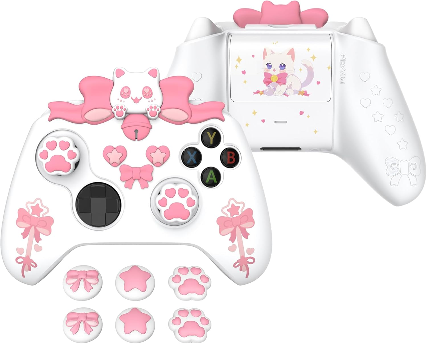 Playvital Sweetheart Kitty Silicone Cover Compatible with Xbox Series X/S Controller with Thumb Grips and Stickers, Soft Rubber Protector with Anti-Slip Grip for Xbox Core Controller - Black