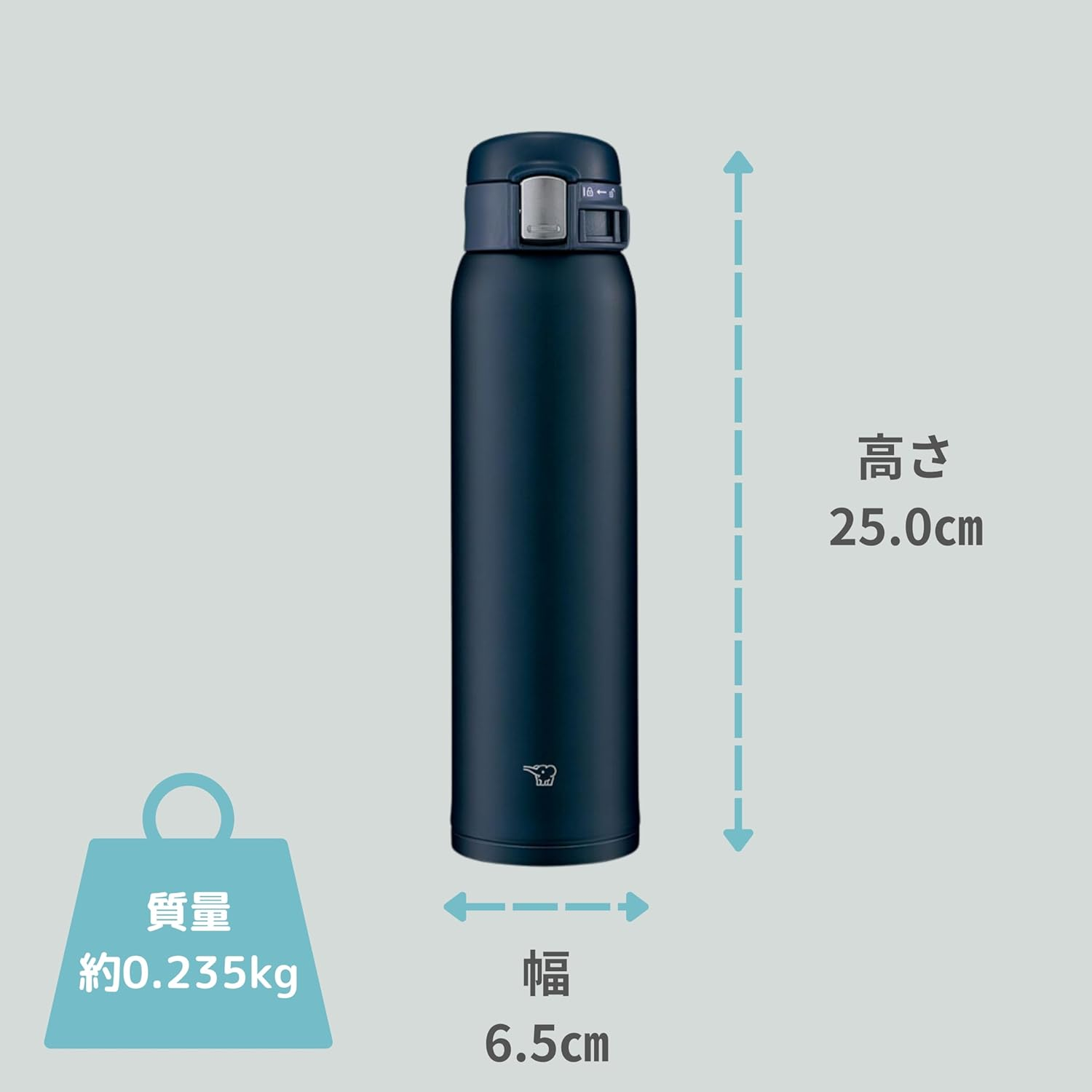 ZOJIRUSHI SM-SF One-Touch Open Stainless Steel Vacuum Insulated Bottle, 600 Ml, AD: Navy 20-Ounce