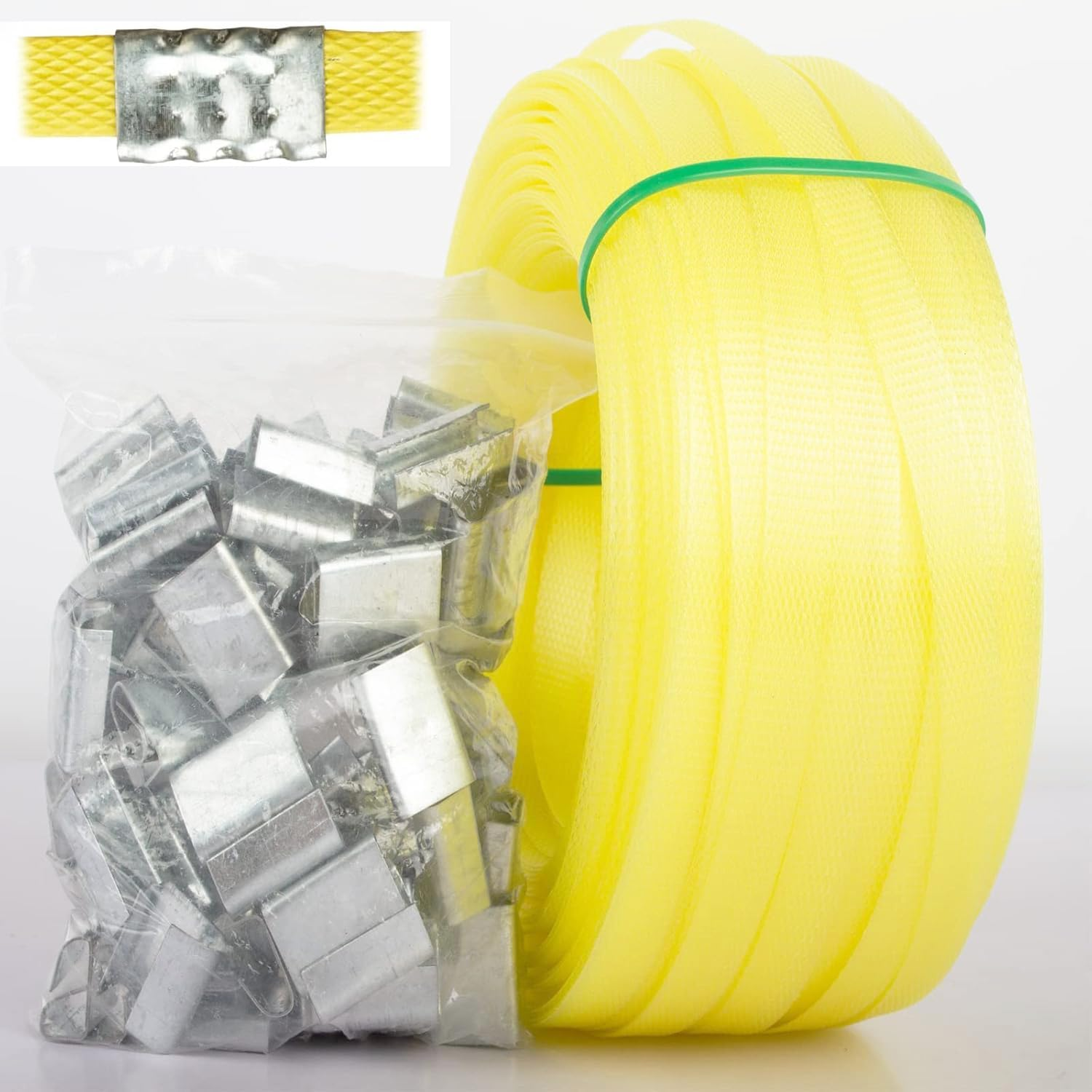 Heavy Duty PP Banding Strapping, Pallet Strapping, Packaging Strapping, Packaging 1/2" X 328Ft Polyester (PET) Strapping Kit with 100Pcs Metal Sealers, Box Packing Strapping Tool Kit image number 6