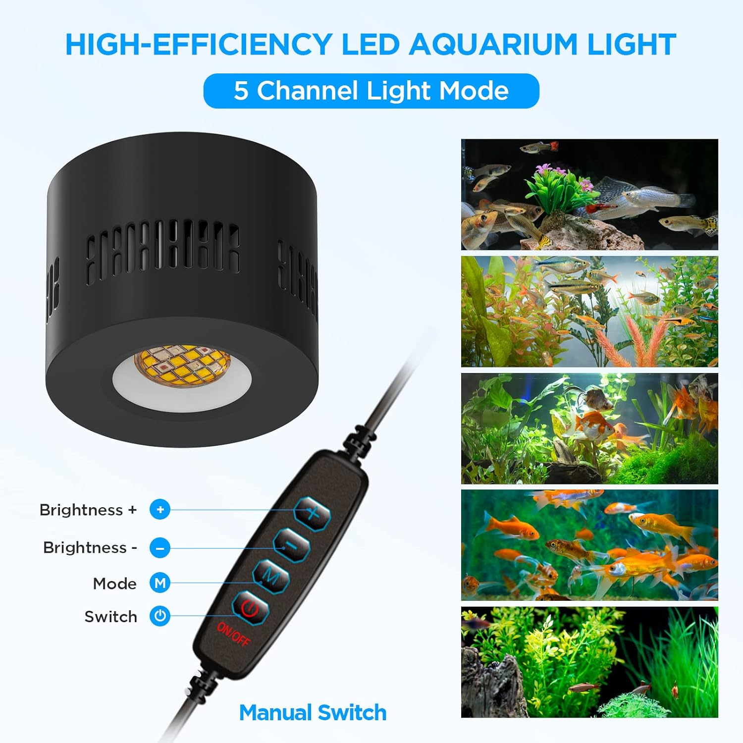 LED Aquarium Light, Dimmer Control 0-100% Brightness 70W Planted Fish Tank Light Asta120 Clamp Clip Lamp for Freshwater Refugium Algae Fish Tank with Gooseneck image number 2