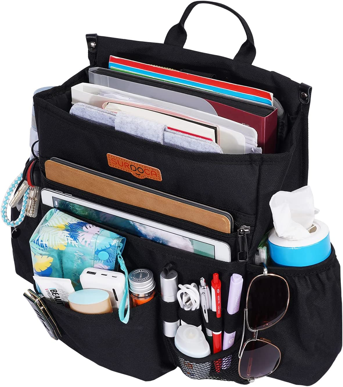 SURDOCA Car Front Seat Organizer, Car Seat File Organizer with Laptop Storage Stabilizing Side Straps Soft Adjustable Shoulder Strap, Office Passenger Seat Organizer Bag, Black image number 2