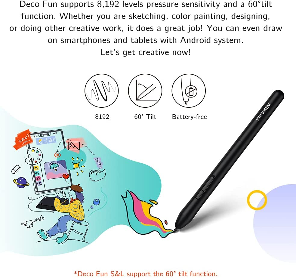 XP-PEN Deco Fun S Graphic Drawing Tablet 6X4 Inches Digital Sketch Pad OSU Tablet for Digital Drawing, OSU, Online Teaching-For Mac Windows Chrome Linux Android OS (Black) image number 4