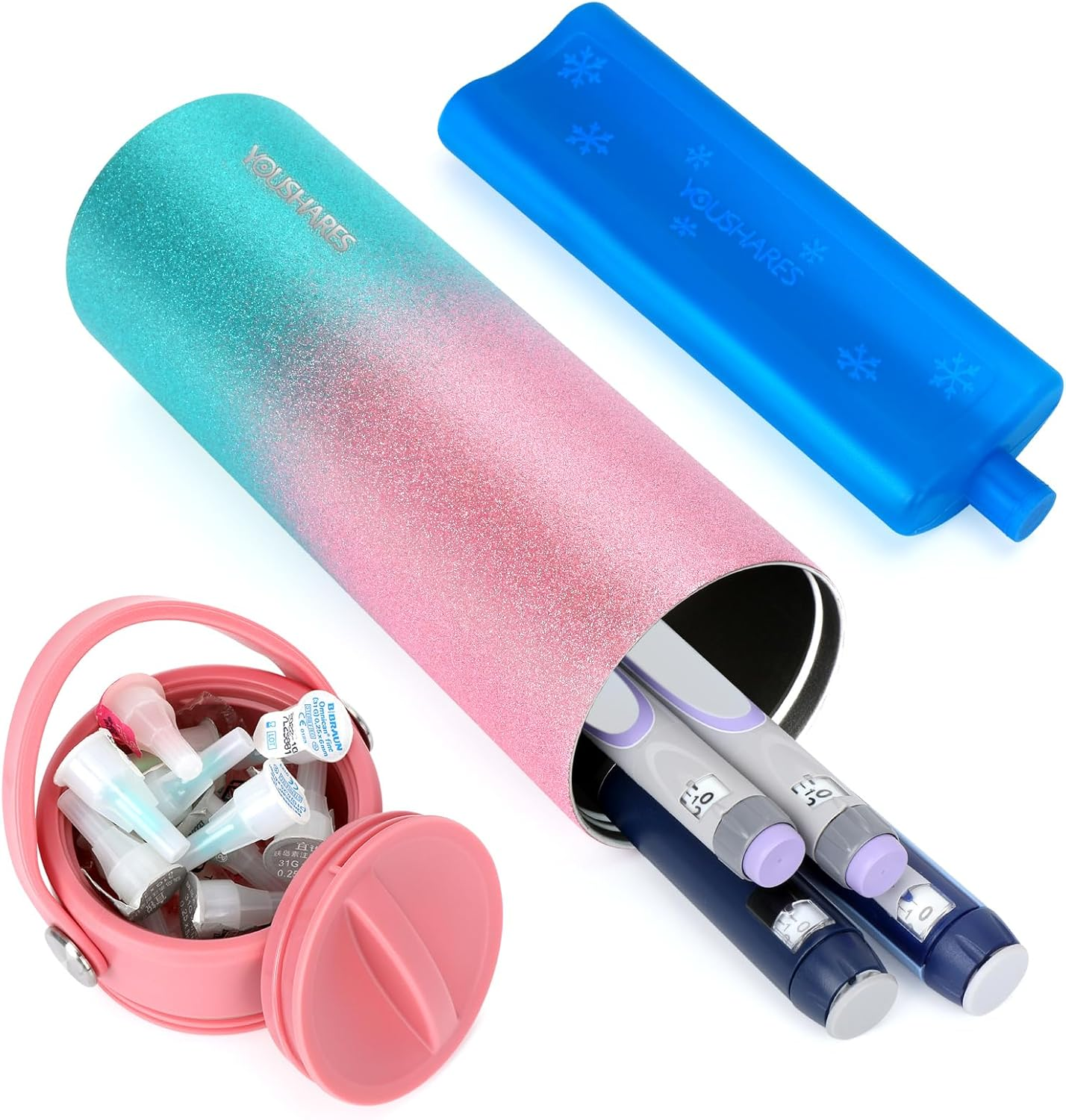 YOUSHARES 1-5 Pens Insulin Cooler Travel Case, 48H Diabetes Travel Case with Ice Pack for Long Trip and Daily (Magnolia)
