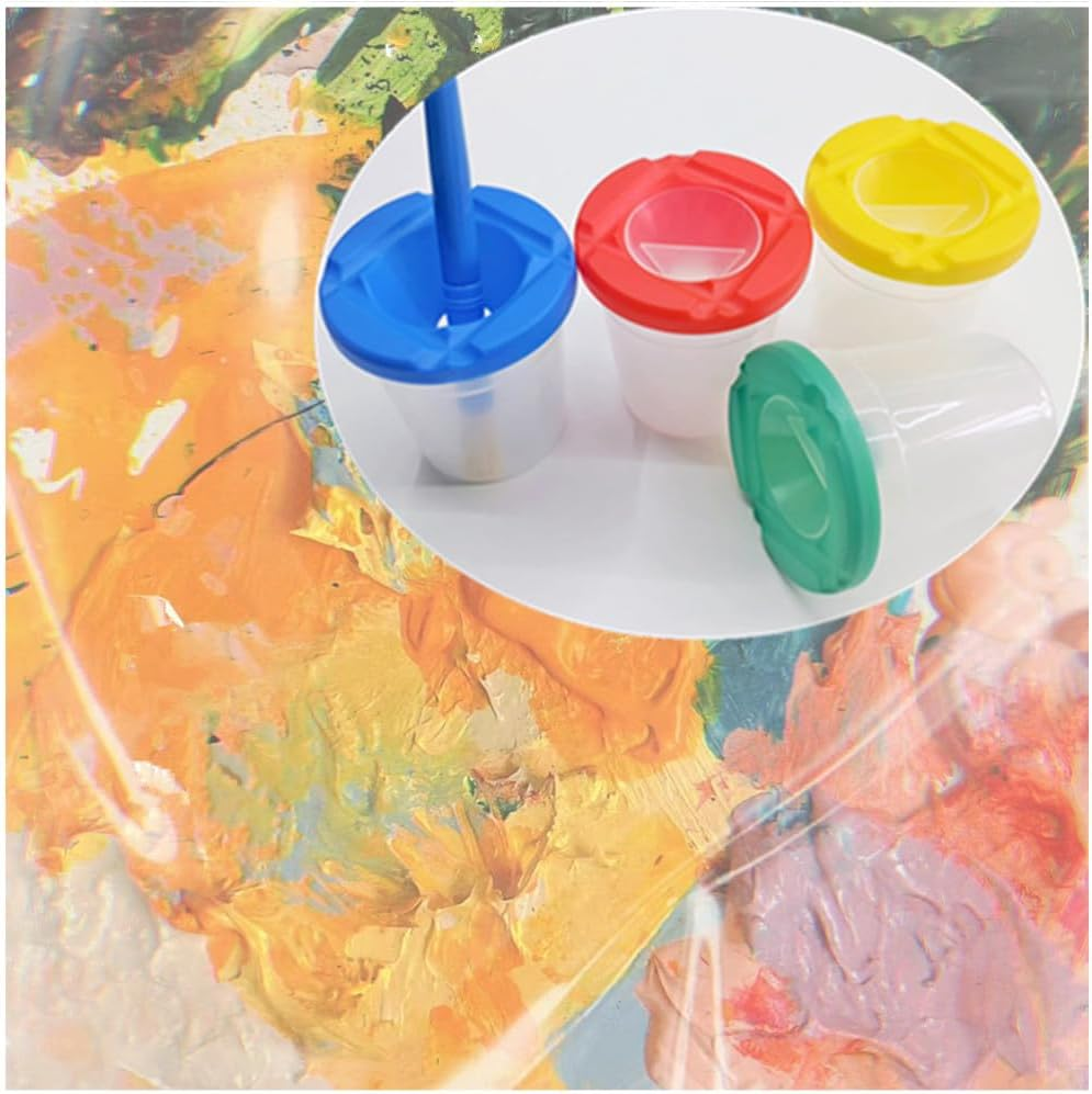 Colorful Paint Cups with Brushes, Granmagazz 4 Pack No Spill Paint Cups with Lids, No Spill Paint Cups Set, Spill Proof Paint Cups with Brushes for Art Craft Painting Class image number 3