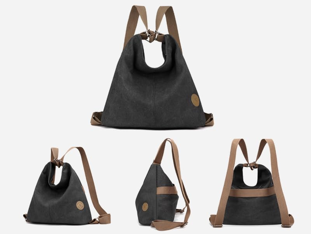 Large Tote Bag Convertible Backpack Purse for Women with Zipper Pockets, Canvas Crossbody Shoulder Hobo Bag - Canvas Brown image number 6