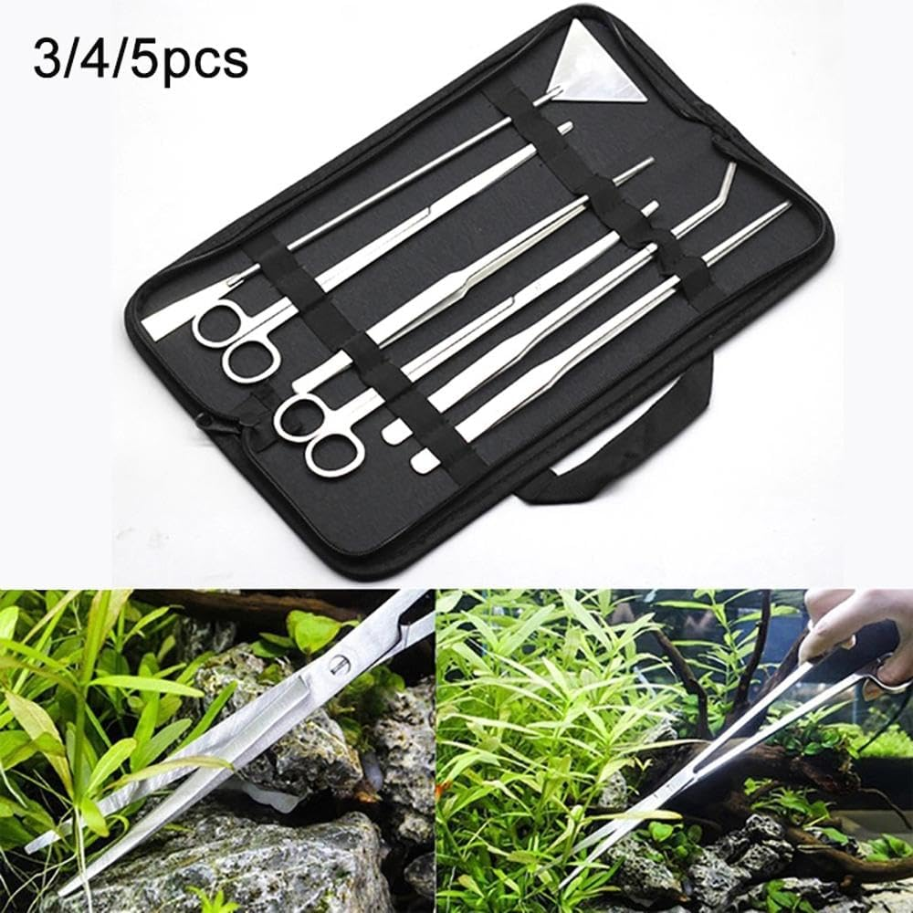 4 in 1 Aquarium Tool Set, Stainless Steel Fish Tank Scissor Tweezers Spatula Aquascaping Kit for Aquariums Tank and Aquatic Plants (Black)