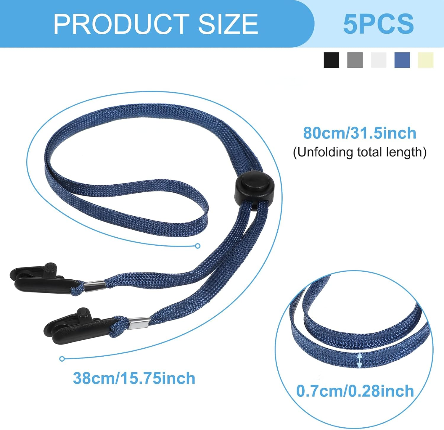 5Pcs Adjustable Hat Strap Clips, Windproof Removable Chin Strap Strap for Hat with Retainer Clip & Cord Lock, Anti-Lost Sun Hat Cap Clips Chin Cord Straps for Golfing Travel Boating Fishing, Black, image number 3