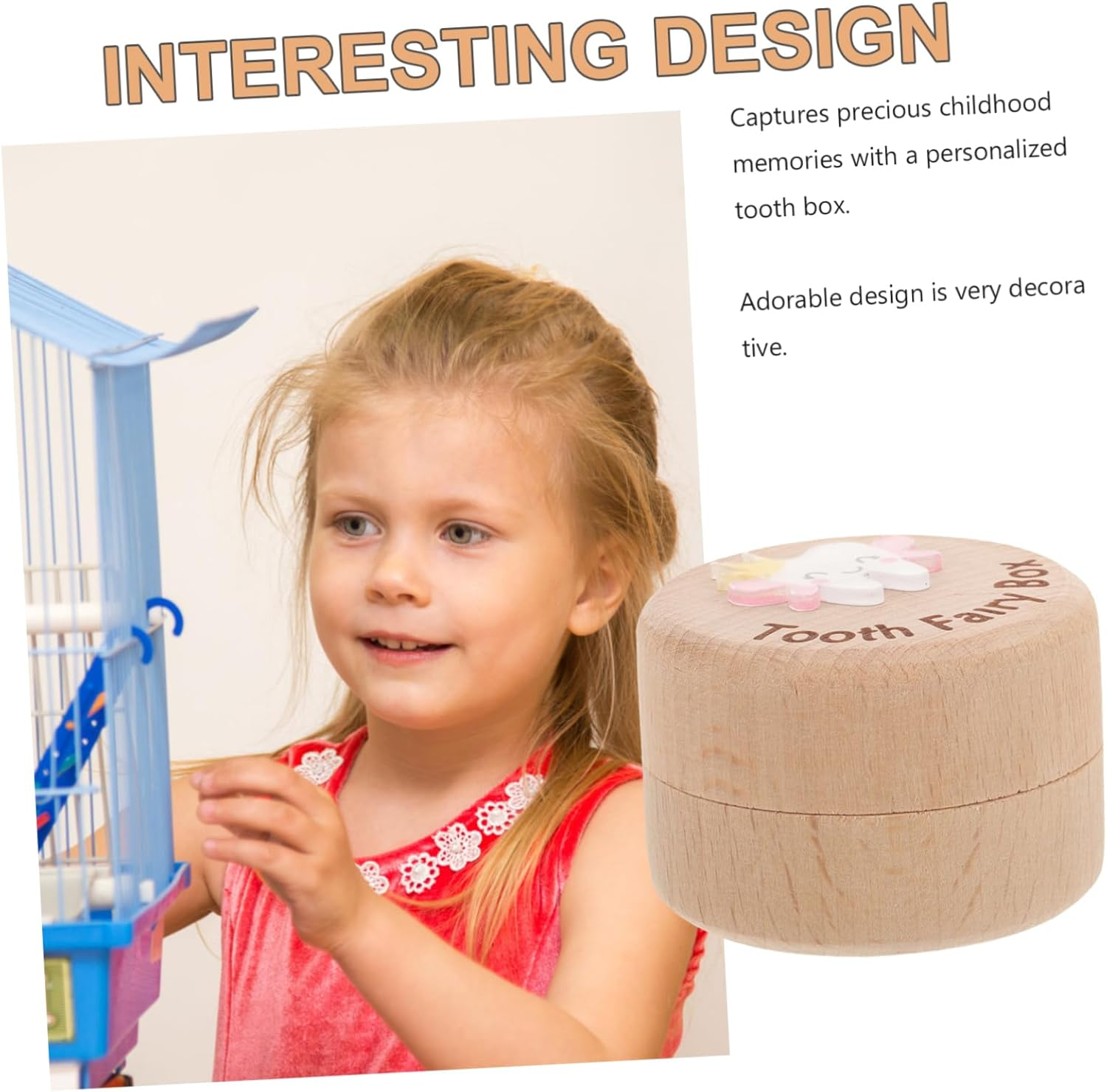 Wooden Tooth Holder Box Fetal Hair Saver Organizer for Boys and Girls Teeth Container