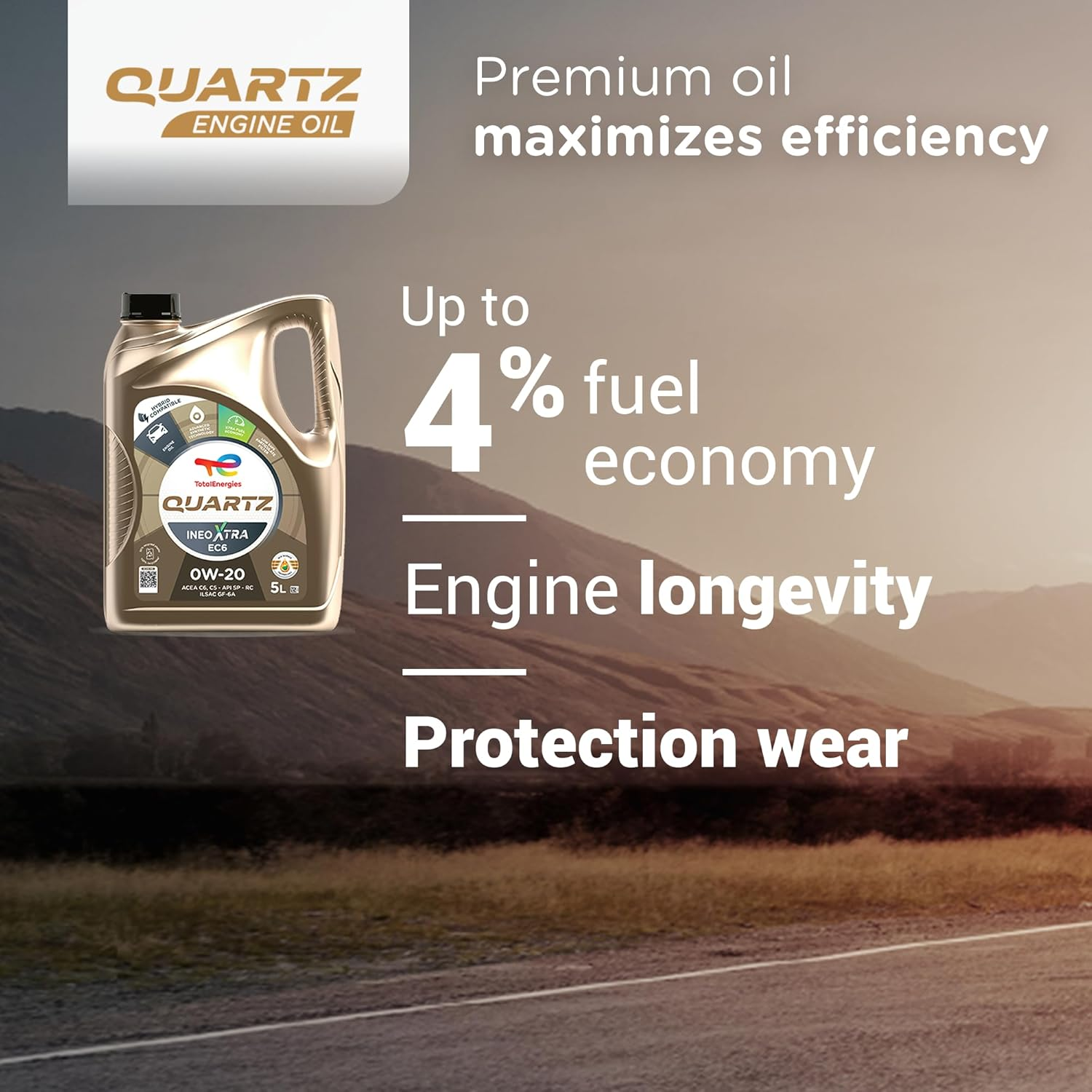 Totalenergies Quartz Ineo Xtra EC6 0W-20 Engine Oil 5L &ndash; Advanced Synthetic Oil for Hybrid & Stop-Start Engines &ndash; API SP, ILSAC GF-6A, ACEA C6 &ndash; Enhanced Fuel Economy & Engine Protection
