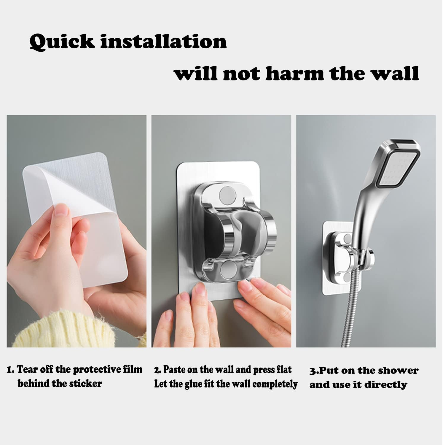 DASITON Large Wall Mount Strong Adhesive Waterproof Handheld Shower Holder,Shower Head Holder,For Rv Shower Kids Shower Bathroom Shower(Silver 2P) - Black 2P image number 5