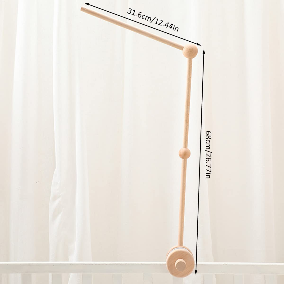 Baby Crib Mobile Arm Wooden Crib Mobile Holder Non-Slip Crib Mobile Bed Bell Holder Arm Nursery Mobile Hanger DIY Baby Crib Mobile Hanger for Crib Nursery Decor Infant Toy Gift,1.0 Set image number 5