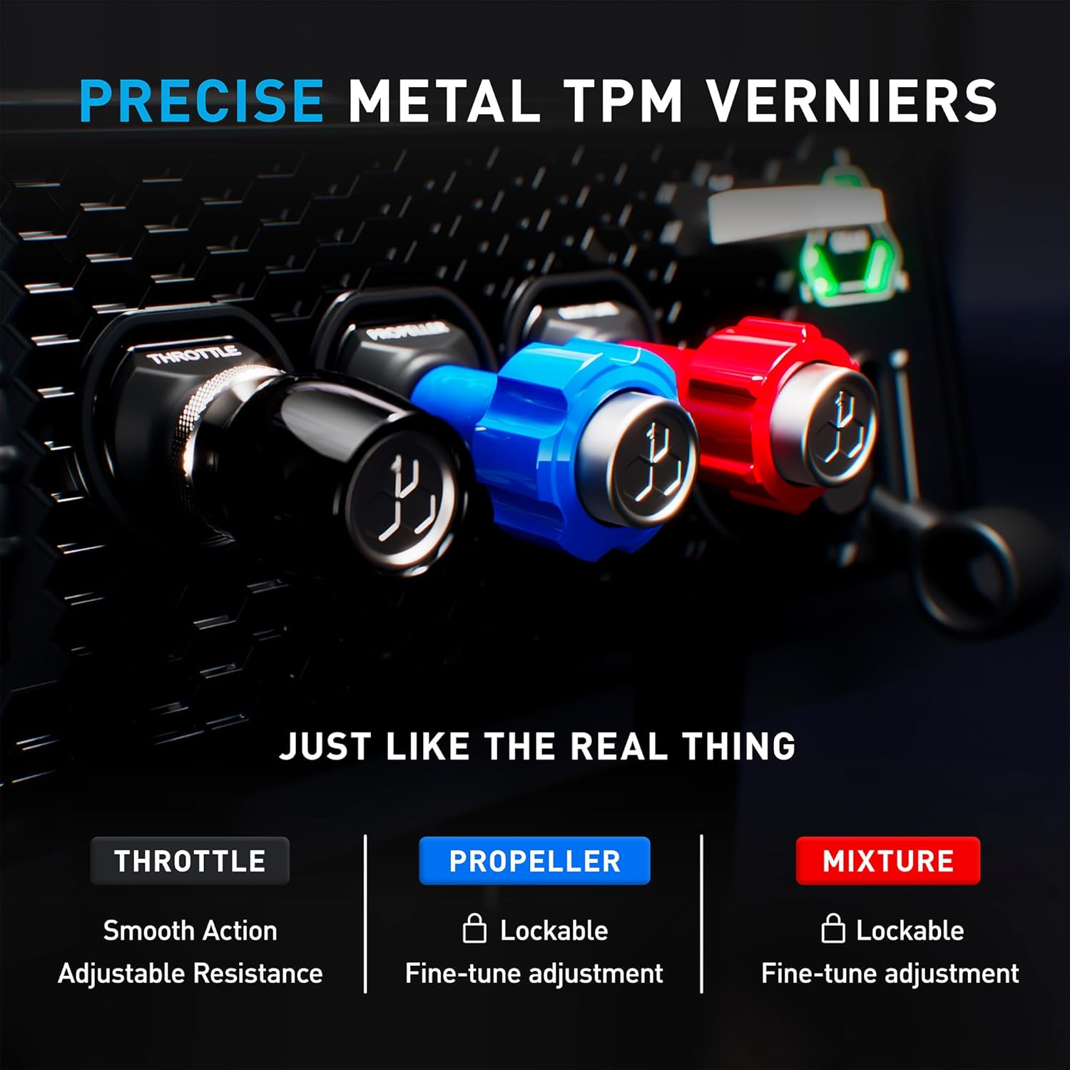 Honeycomb Sierra TPM Module - GA Throttle Quadrant for Flight Simulation, Metal Vernier Axes, Advanced Flight Controls - Trim Wheel & Parking Brake, Compatible with MSFS 2024/2020 for PC & Mac image number 3