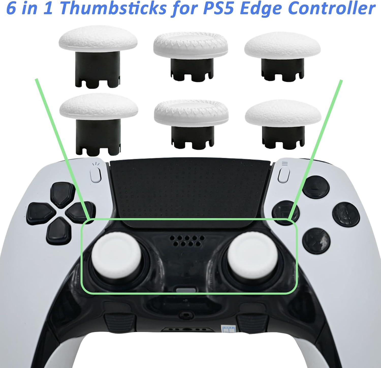 6 in 1 Interchangeable Thumbsticks for PS5 Dualsense Edge Controller,Thumbsticks Analog Joysticks Kits,Replacement Joysticks Parts for PS5 Dualsense Edge Controller(White) - Black image number 2