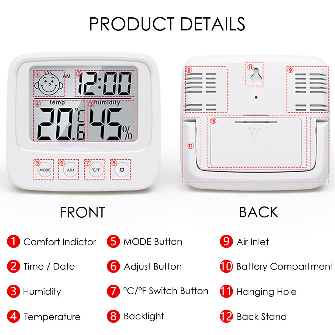 Digital Hygrometer Indoor Thermometer, Room Thermometer Humidity Gauge with Air Comfortable Icon, High Accuracy Temperature Humidity Monitor with Backlight for Home, Office, Baby Room, Greenhouse image number 5