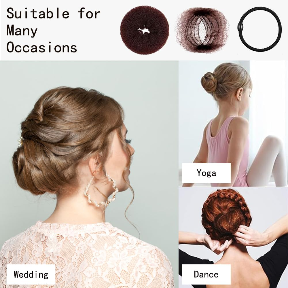 Hair Bun Maker Set, Includes 20 Invisible Hair Nets, 4 Dark Brown Hair Donut Bun Making Kit, 5 Hair Elastics, 20 Hair Clips, 4 Ponytail Hair Tools and 2 Foam Sponge Buns image number 4