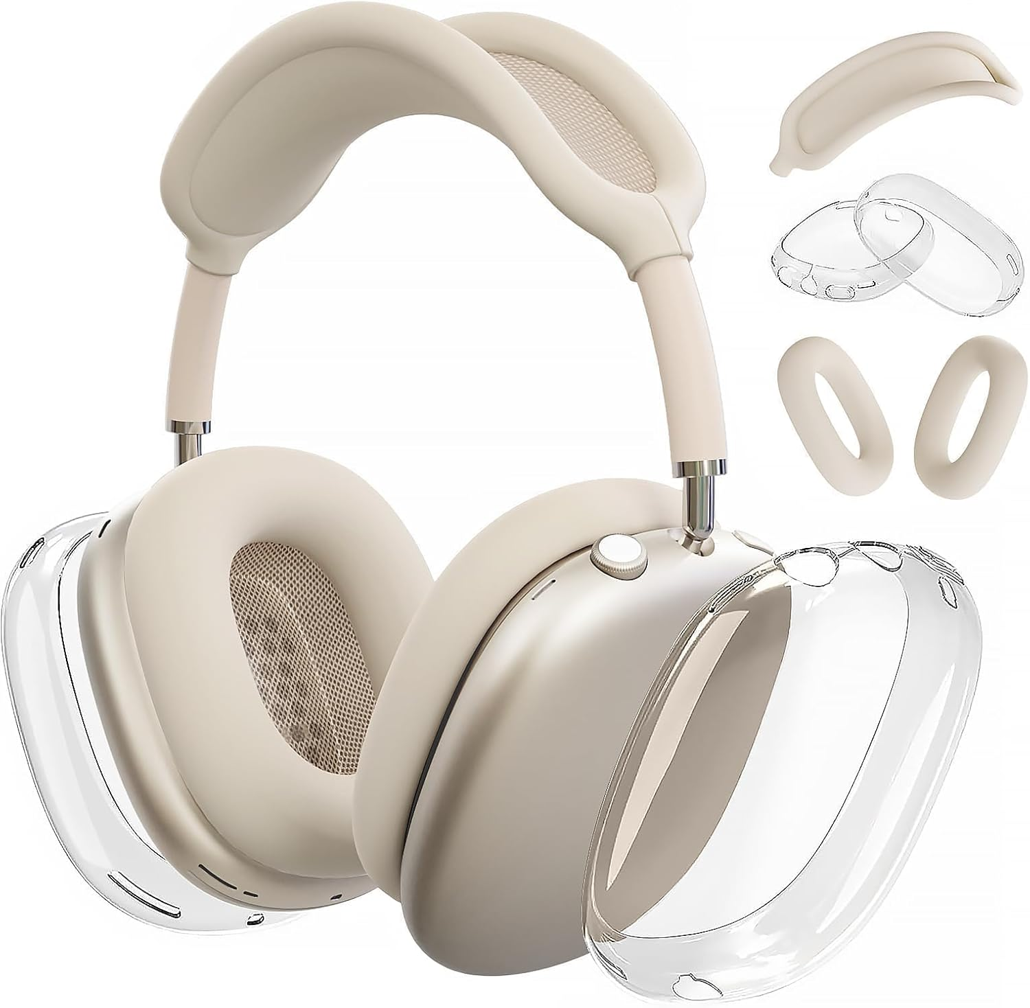 Woyinger Silicone Case for Airpods Max (2024/2020), Clear Soft TPU Ear Cups and Headband Cover, Transparent Accessories for Apple Airpods Max (Usb-C/Lightning), Starlight - A6-Grey image number 4