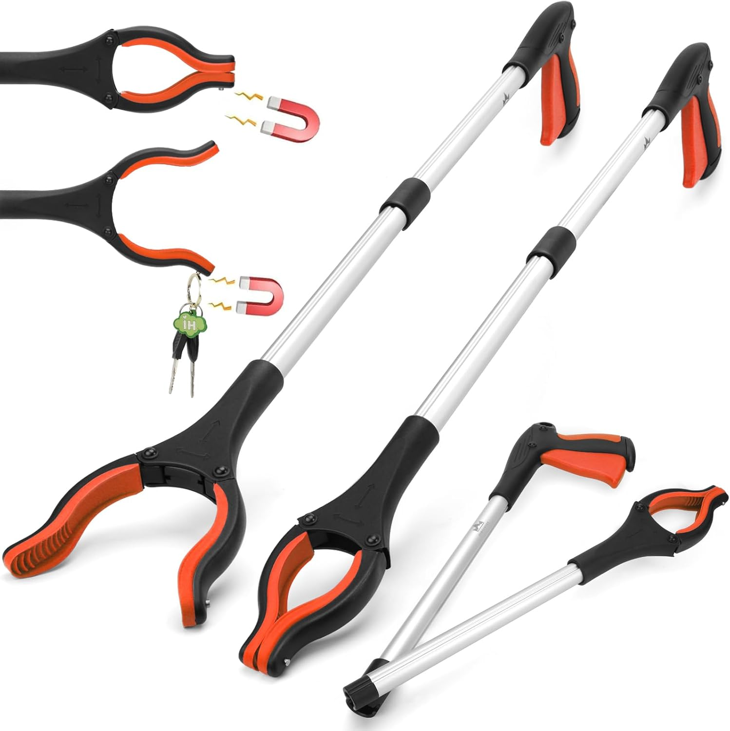 2-Pack Grabber Tool, 32" Long Reacher Grabber Pickup Tool with Magnetic Tip, Trash Picker Grabber for Elderly Grab It Reaching Tool, Garbage Picker Upper, Litter Pick up Grab Tool, Claw Grabber Stick