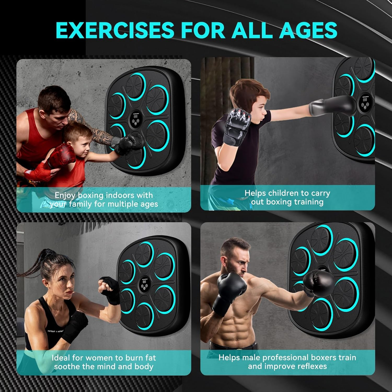 Music Boxing Machine with Premium Boxing Gloves, Bluetooth Training Machine with LED Electronic Wall Mounted, Home Workout Target Machine for Adults and Kids image number 4