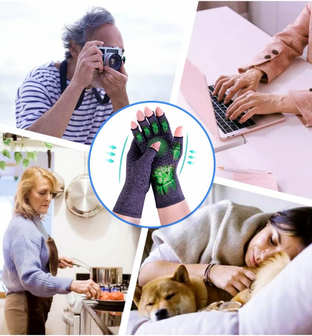 Donfri 2 Pairs Arthritis Gloves Fingerless Gloves Non Slip Compression Gloves for Rheumatoid & Osteoarthritis Hand Gloves Provide Arthritic Joint Pain Symptom Relief Men & Women M image number 4