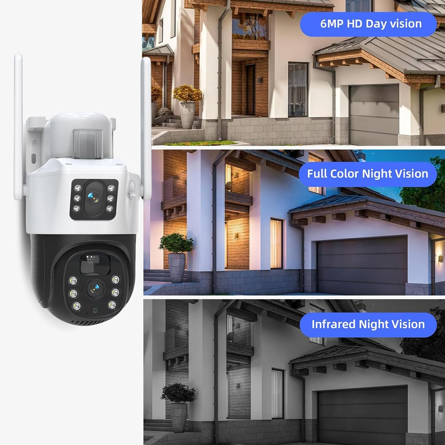 XIULIUU Solar Security Cameras Wireless Outdoor, 3K 6MP Dual-Lens Solar Cameras Security System with Solar Panel, 2.4Ghz Wifi, Full-Color Night Vision, Panoramic PTZ, Motion Tracking, 2-Way Audio image number 1