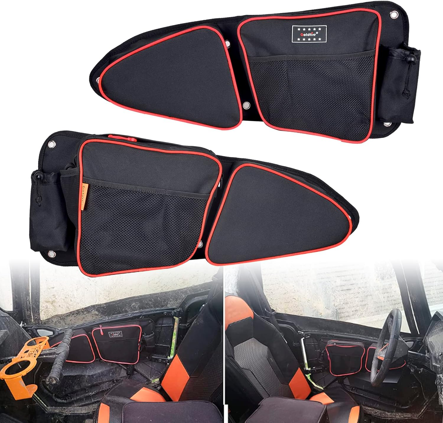 Goldfire RZR XP 1000 Accessories, RZR Door Bags Sxs Storage Bag Set W/Knee Pad for 2014-2020 Polaris RZR XP Turbo Turbo S 1000 S900(Orange Piping)