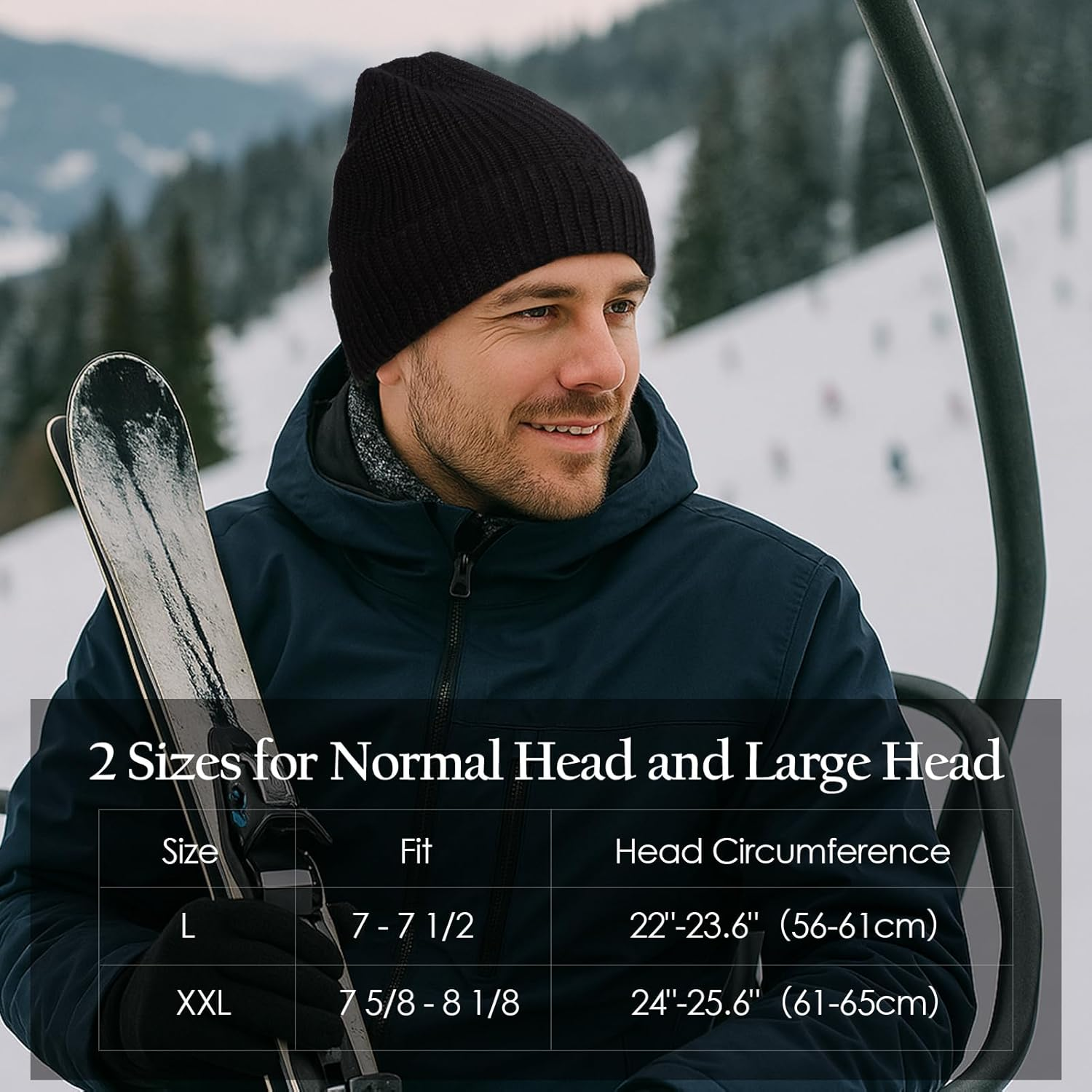 Big Head L/XXL Wool Blend Warm Beanie for Men, Chunky Knit Texture, Warm Stretchable Skull Cap Winter Hats image number 3