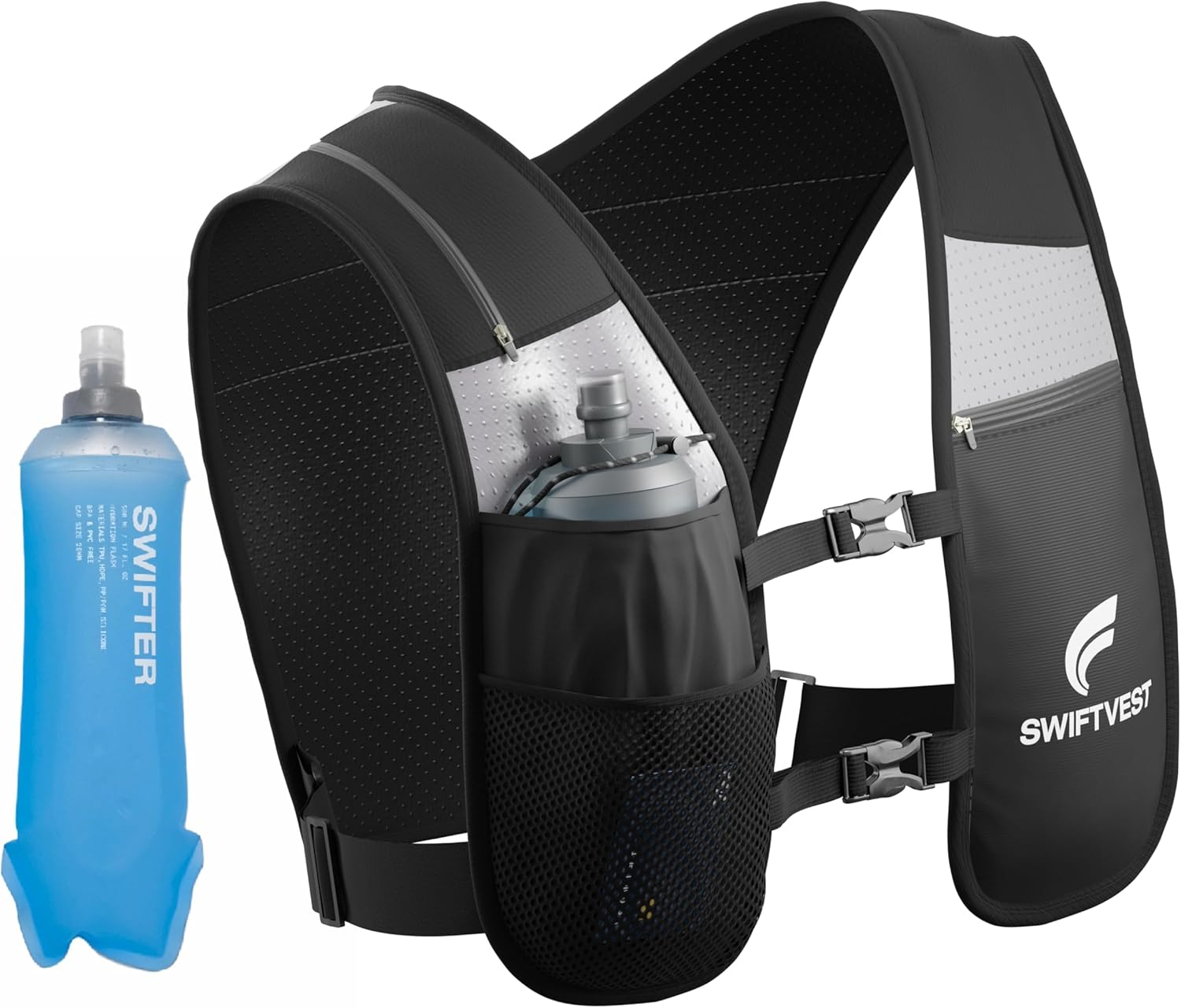 SWIFTVEST Running Phone Holder Vest | Waterproof Phone Pouch | Reflective Hydration Vest | Adjustable Waistband | Water Bottle Holder | Lightweight | 6 Pockets for Running Accessories - Men & Women