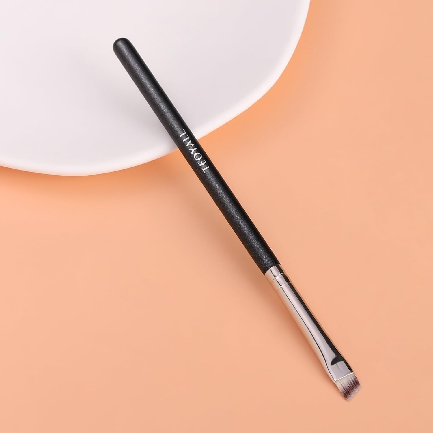 TEOYALL Flat Angled Eyeliner Brush, Soft Thin Slanted Synthetic Bristles Precision Eyebrow Brush for Brow Powder Gel Eye Liner
