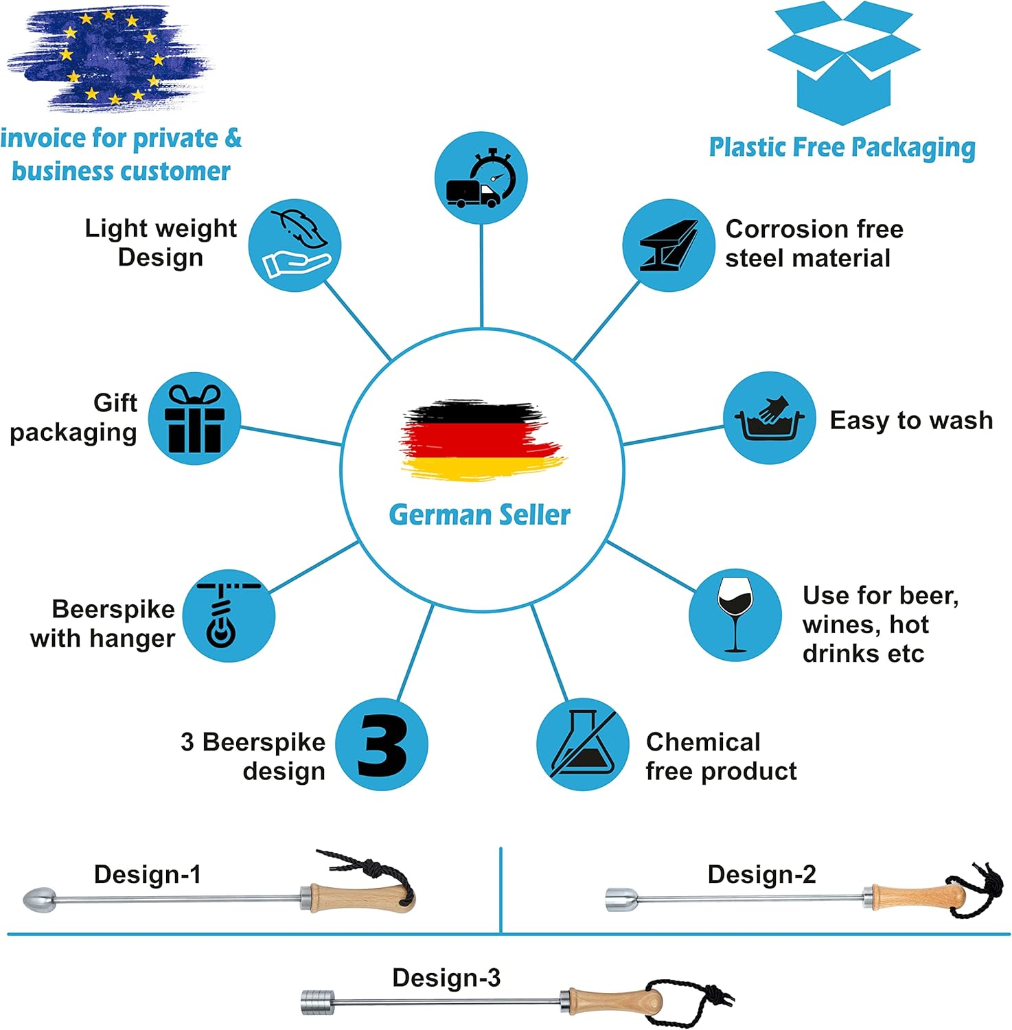 INDIAN STORE 24 Beer Spike Beer Caranelizer Beer Carameliser Beer Warmer Real Wood Handle 100% Food Safe and Rustproof Stainless Steel Ball (Oval Shape) (Design 3) image number 2