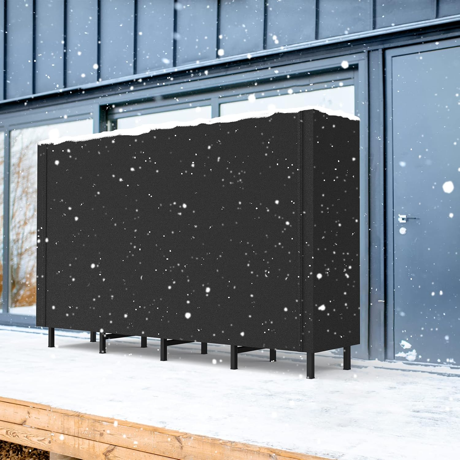 CADUKE Firewood Log Rack with Cover 5.3Ft Outdoor Waterproof Storage Fireplace Holder for Fire Wood Indoors Adjustable Heavy Duty Rack, Black 500D Oxford Fabric PVC Backing LT-K170 image number 1