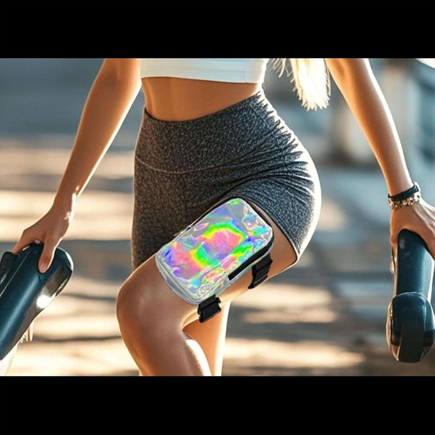 Holographic Thigh Bag Waist Pack,Women'S Leg Straps Outdoor Waist Pouch,Colourful Leg Bag for Women Thigh Bag,Adjustable Straps Leg Bag,Hiking Waist Pack,Suitable for Outdoor Sports (Silvery) image number 1